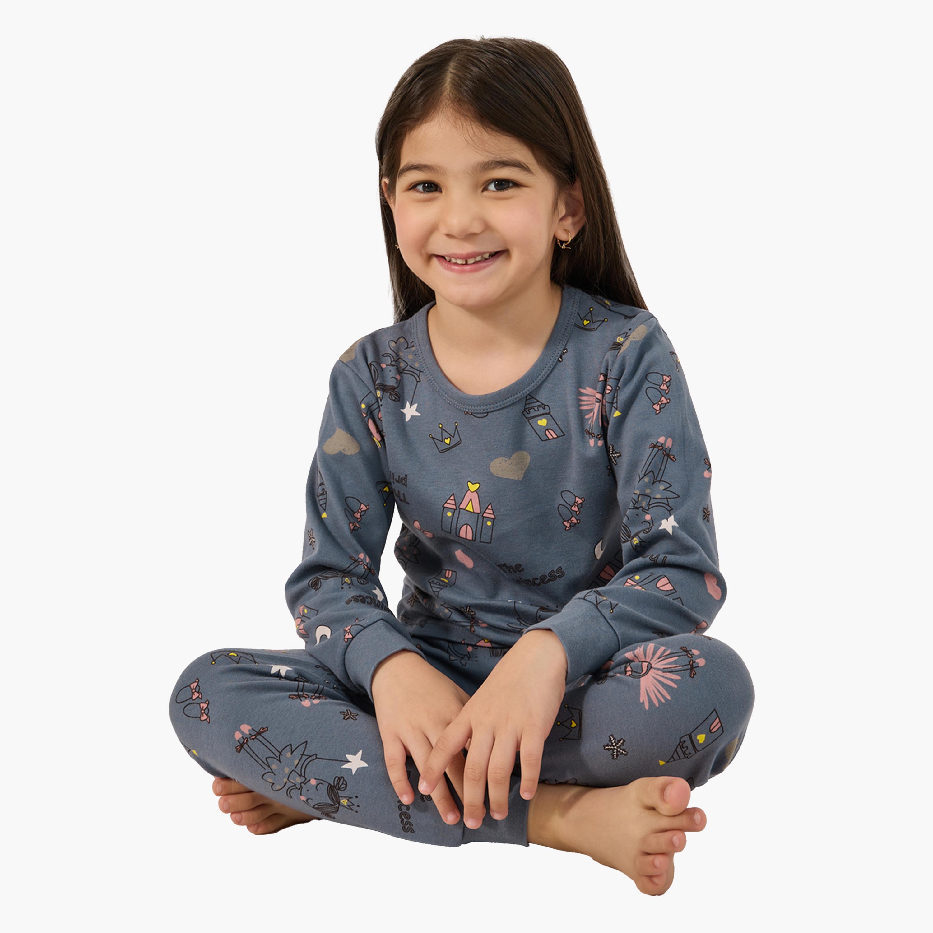 ستايلي-  بيجاما تي شيرت رقبة دائرية وطبعة كاملة-girls-clothing-nightwear-image-2