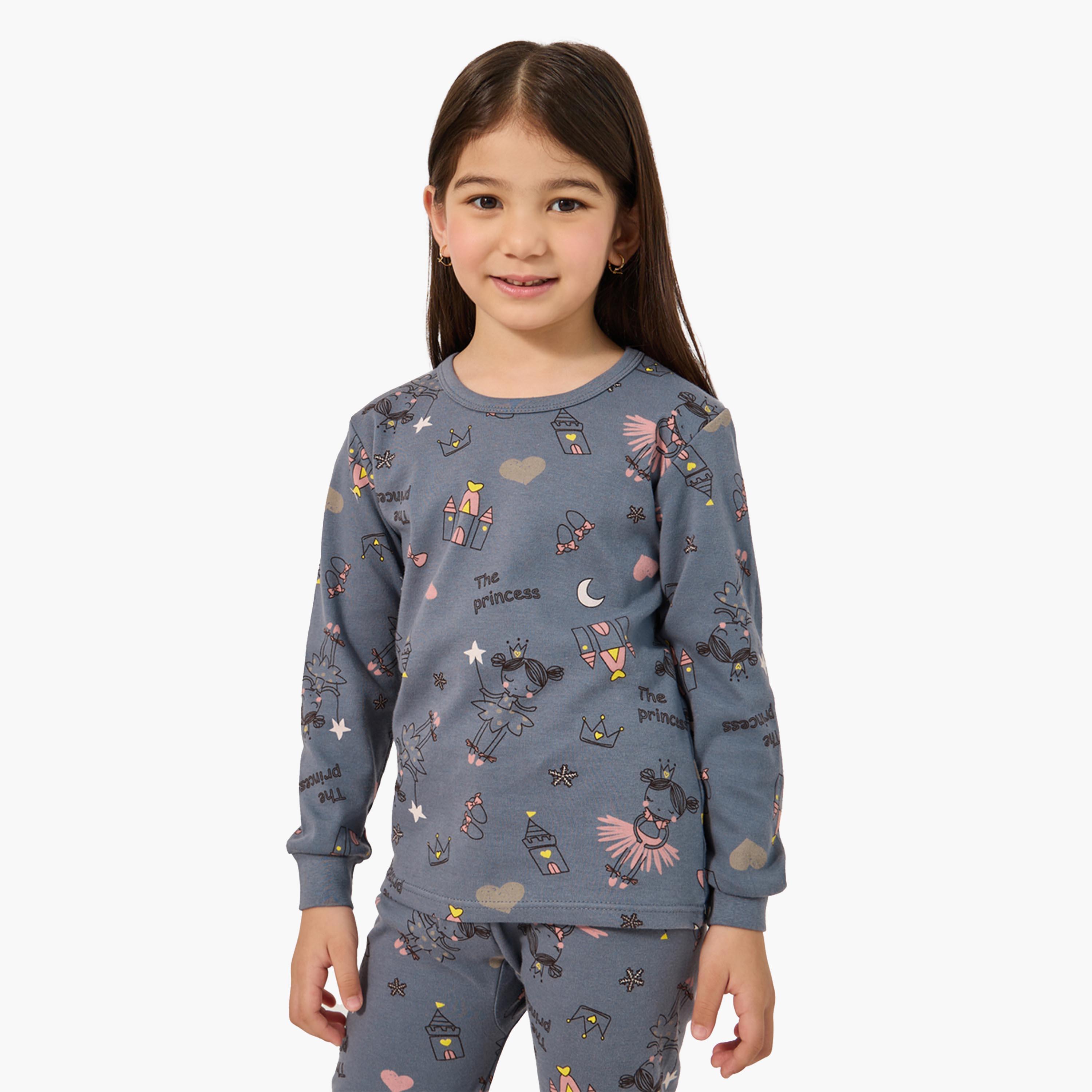 Styli All-Over Print Round Neck T-Shirt and Pyjama Set-girls-clothing-nightwear-image-3