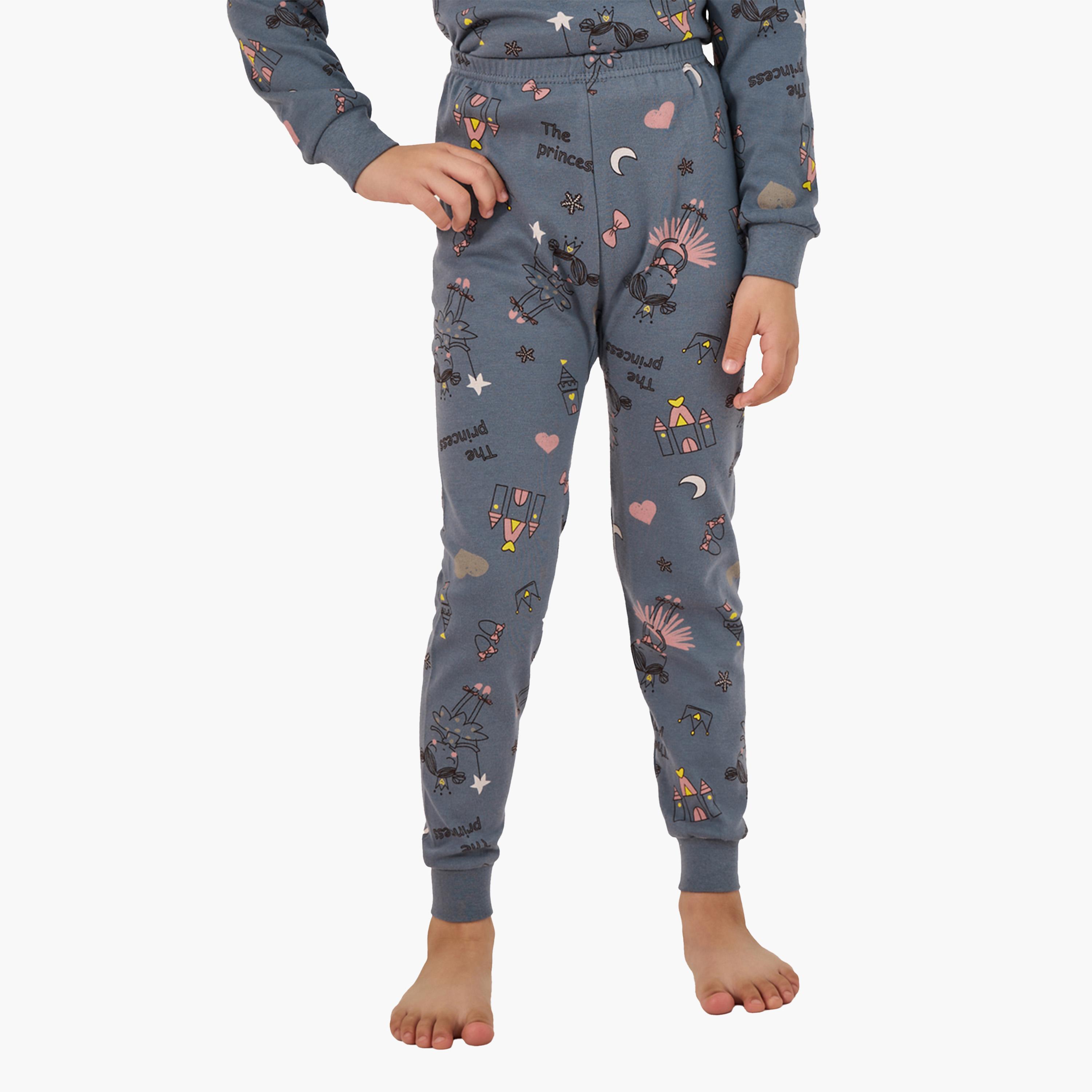 Styli All-Over Print Round Neck T-Shirt and Pyjama Set-girls-clothing-nightwear-image-5
