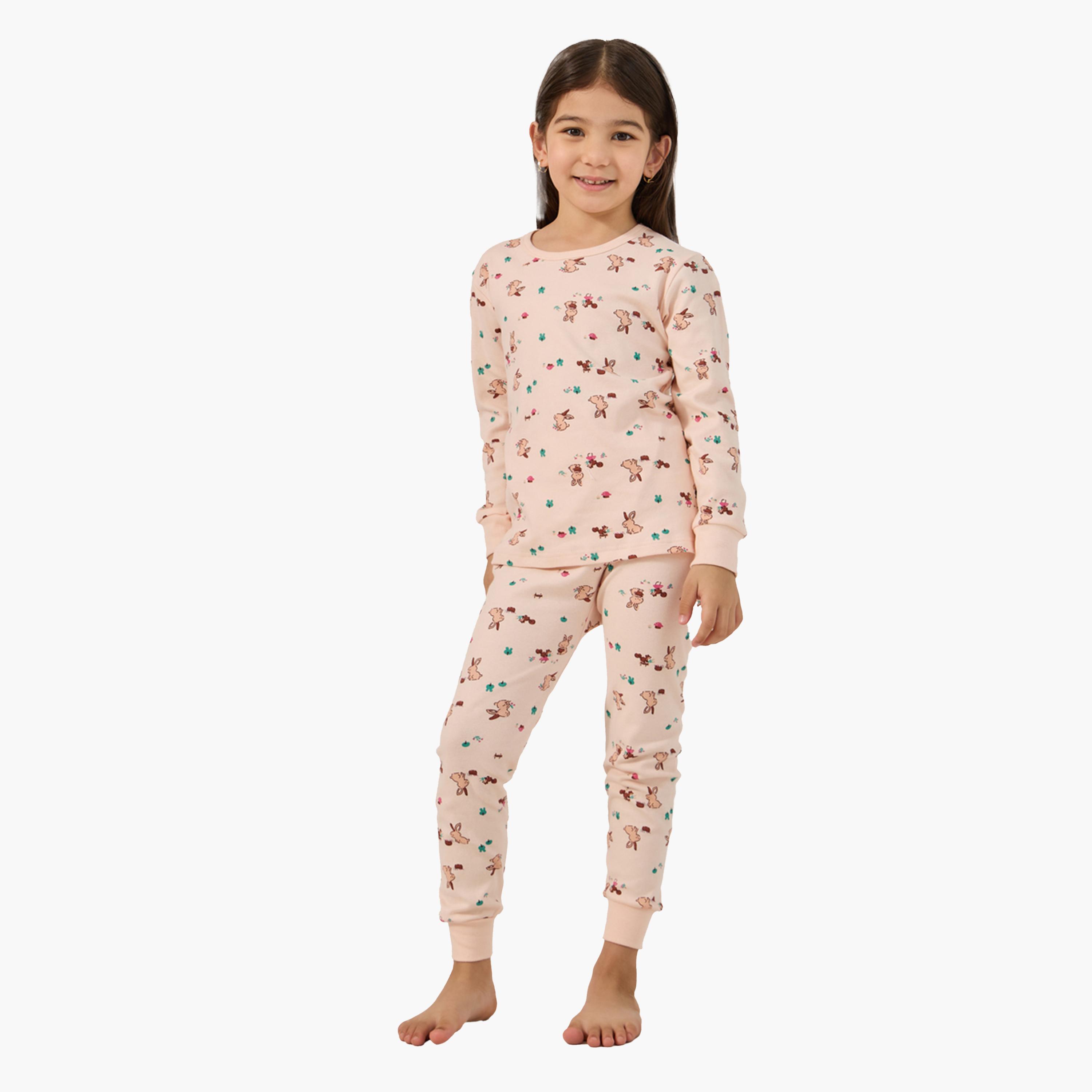 Styli All-Over Print Round Neck T-Shirt and Pyjama Set-girls-clothing-nightwear-image-1