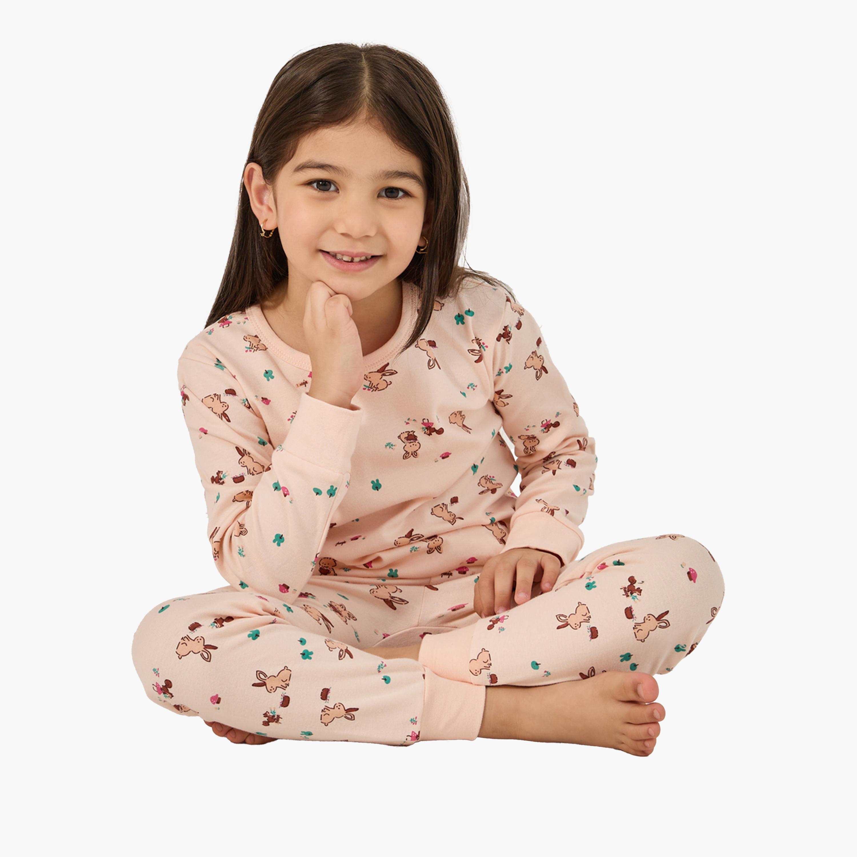 Styli All-Over Print Round Neck T-Shirt and Pyjama Set-girls-clothing-nightwear-image-2
