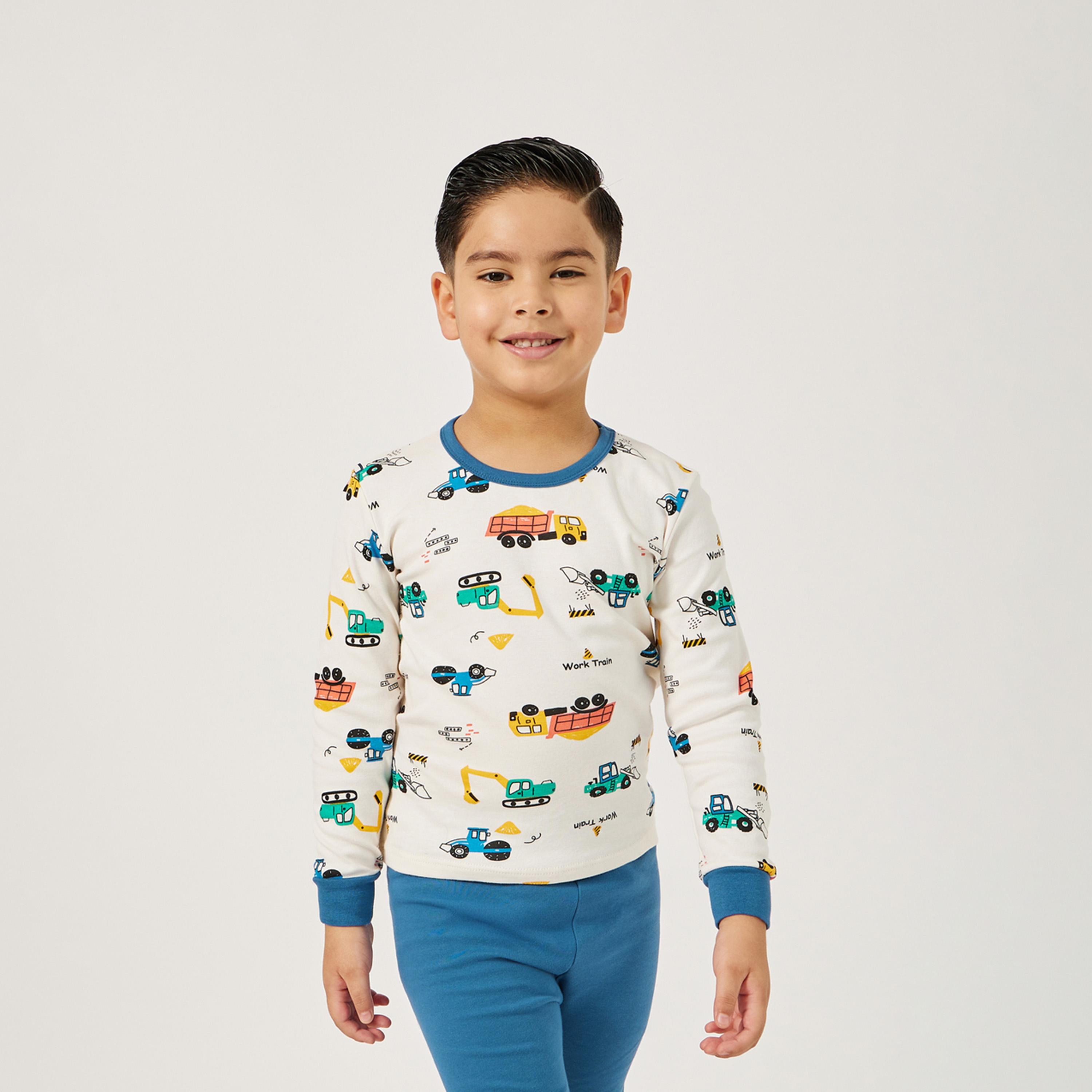 ستايلي - طقم بيجامة بطبعة سيارات للأولاد الصغار-boys-clothing-nightwear-image-2