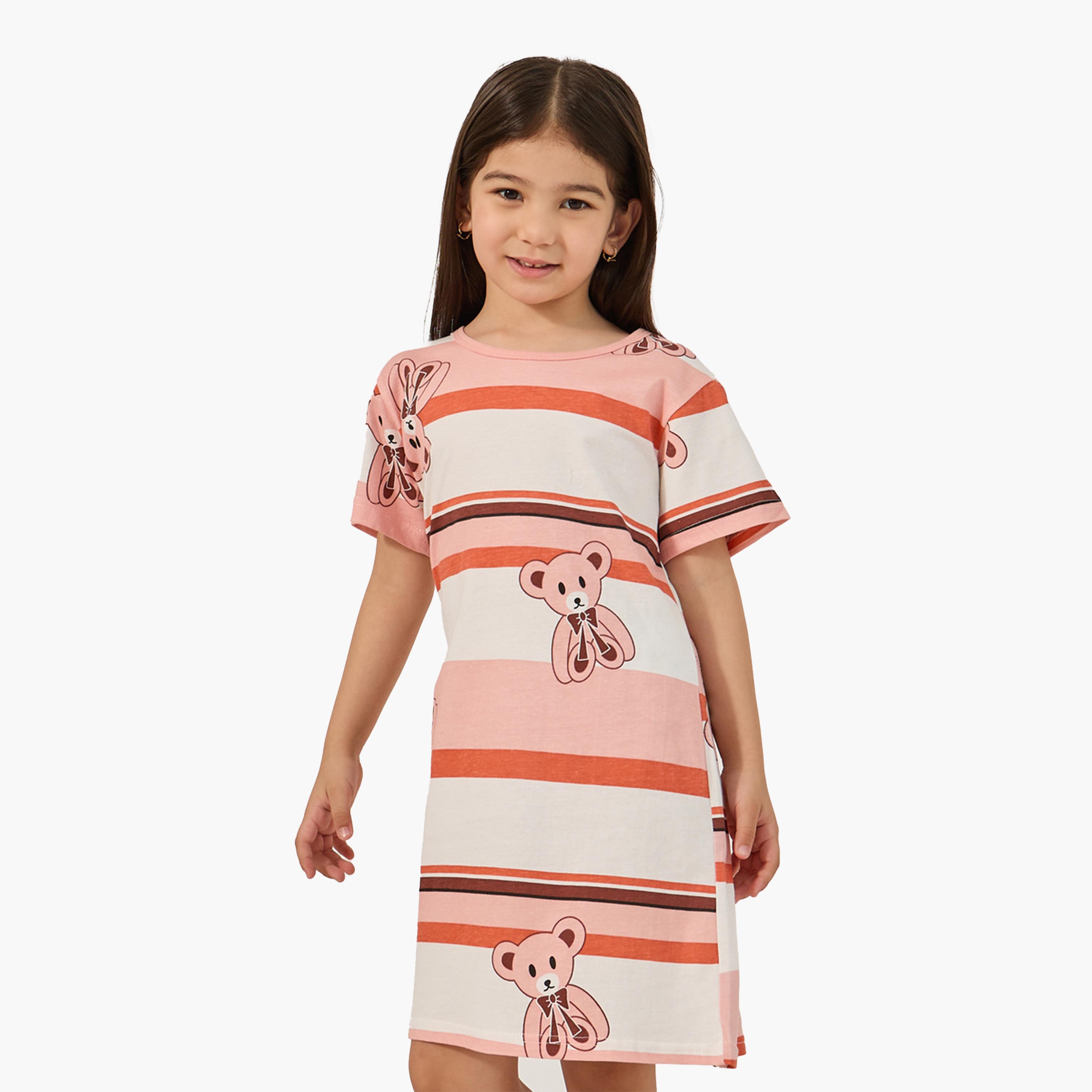 Styli Graphic Print Round Neck Sleep T-Shirt Dress-girls-clothing-nightwear-image-1