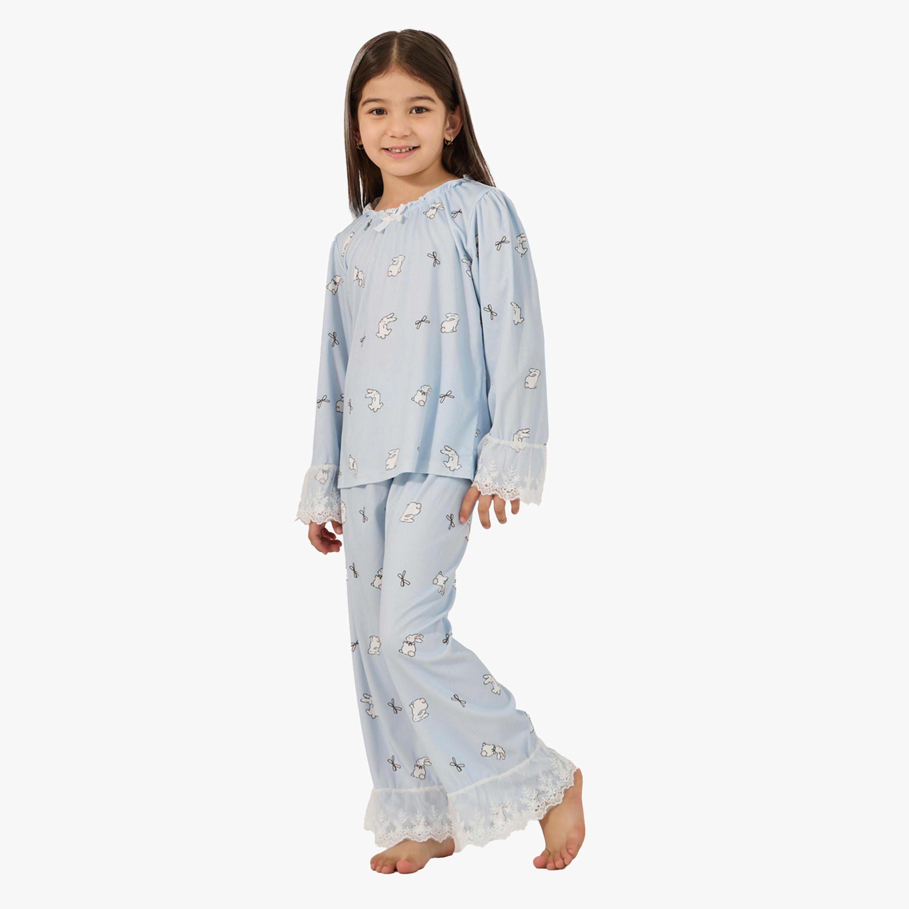 Styli All-Over Print Round Neck T-Shirt and Pyjama Set-girls-clothing-nightwear-image-1