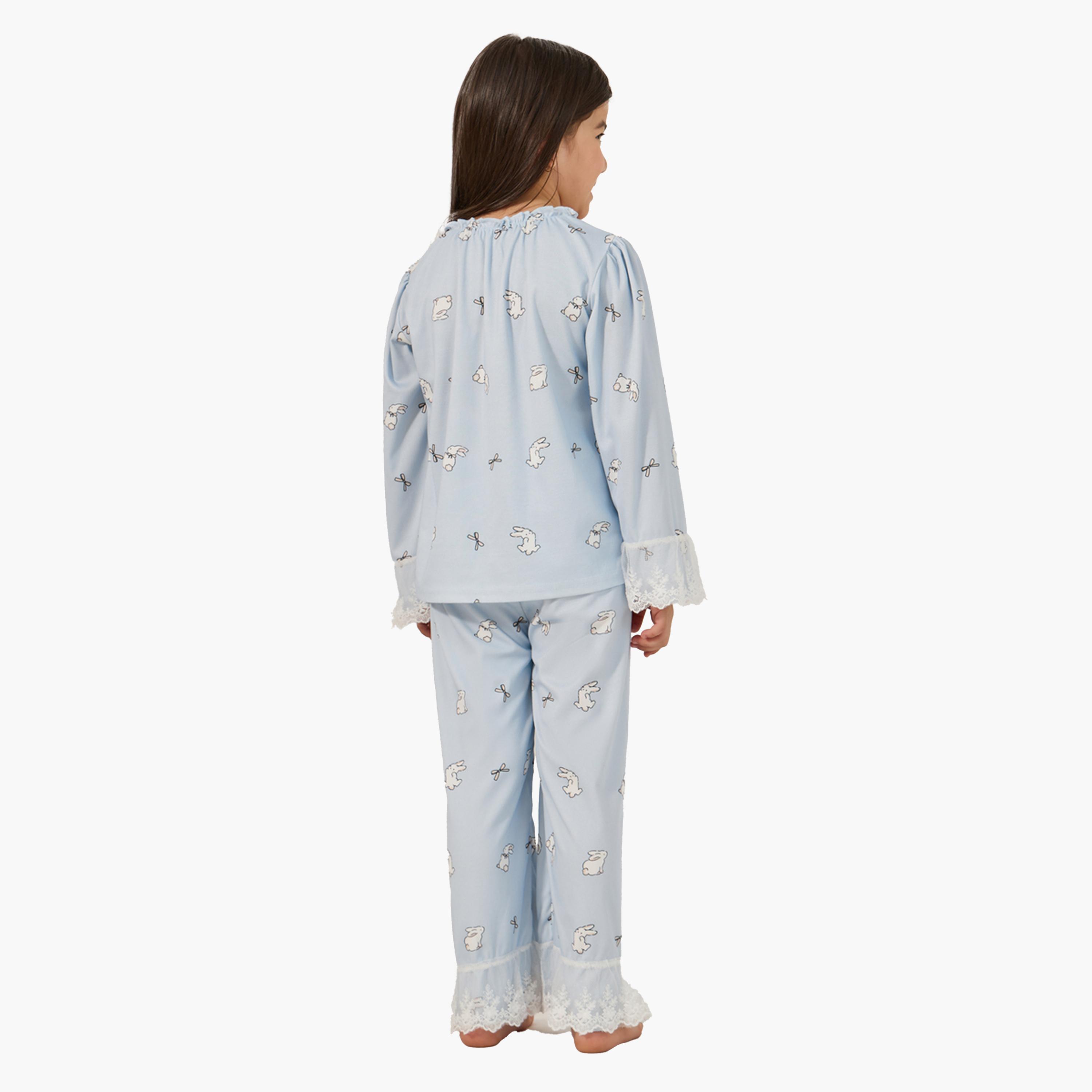 Styli All-Over Print Round Neck T-Shirt and Pyjama Set-girls-clothing-nightwear-image-5