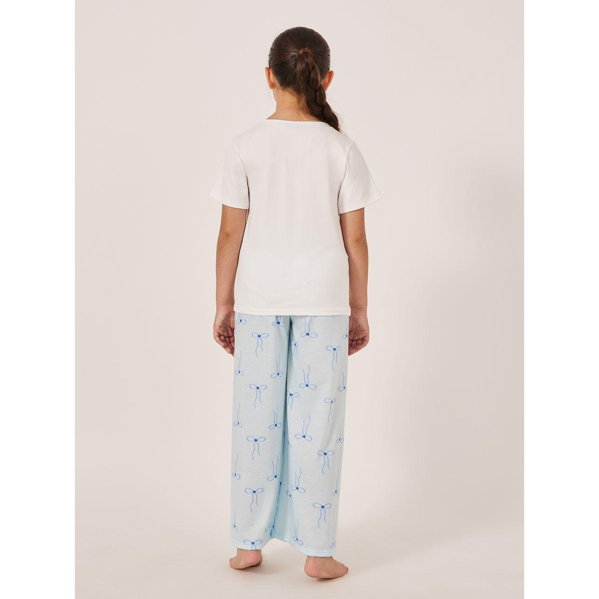 Styli Bow Print Short Sleeve T-Shirt and Pyjama Set-girls-clothing-nightwear-image-5