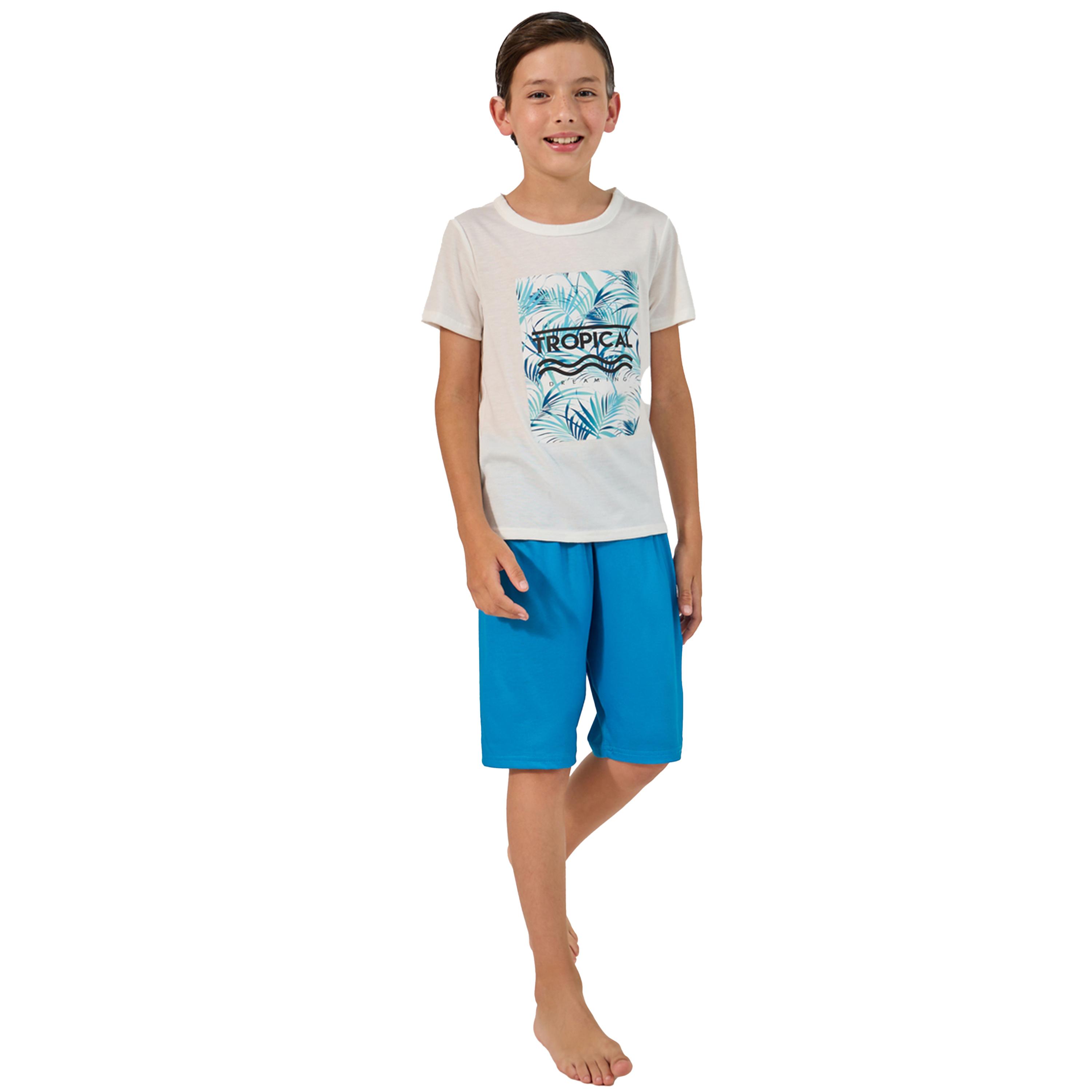 Styli Graphic Print T-Shirt and Plain Shorts Set-boys-clothing-nightwear-image-1