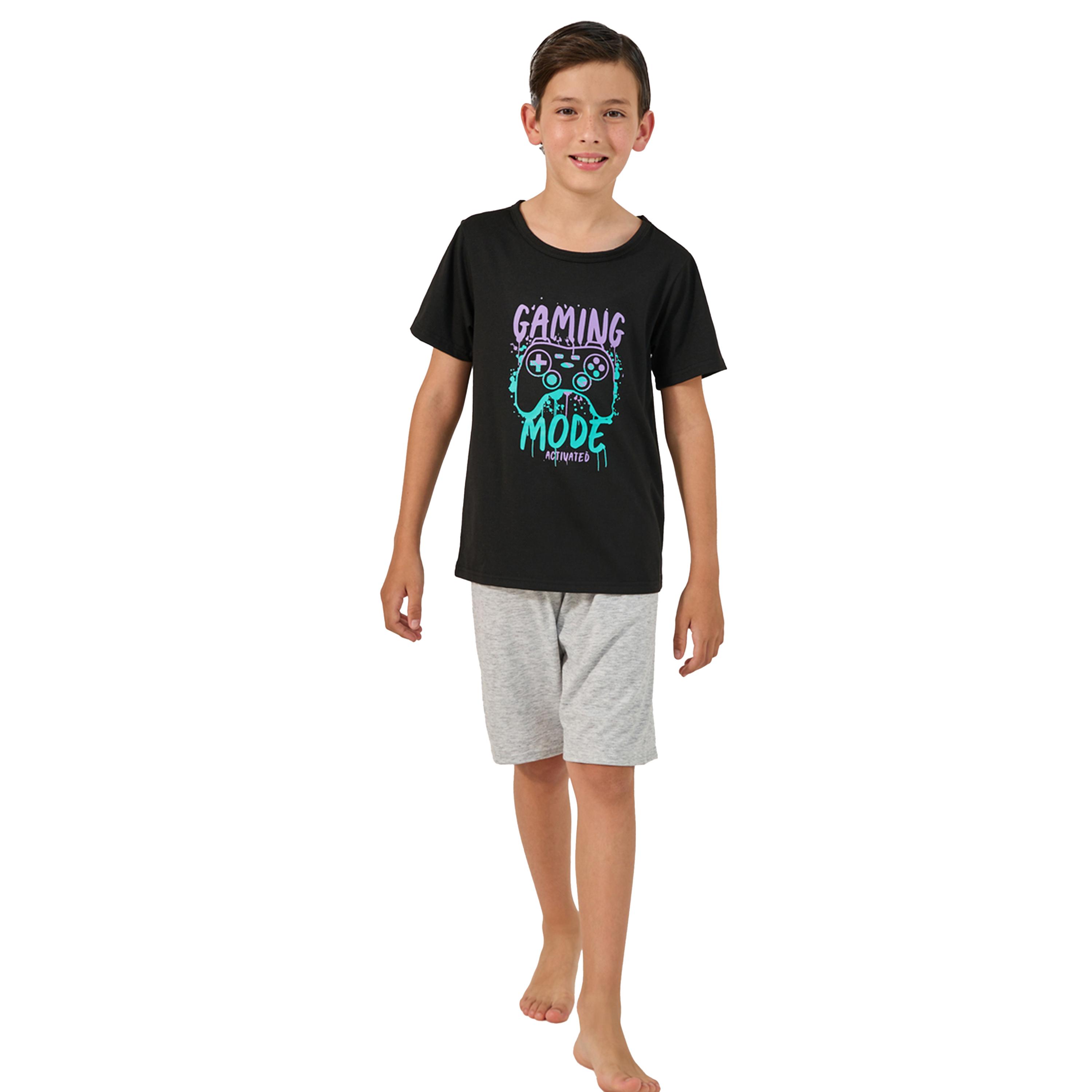 Styli Graphic Print Shirt and Plain Shorts Set-boys-clothing-nightwear-image-1