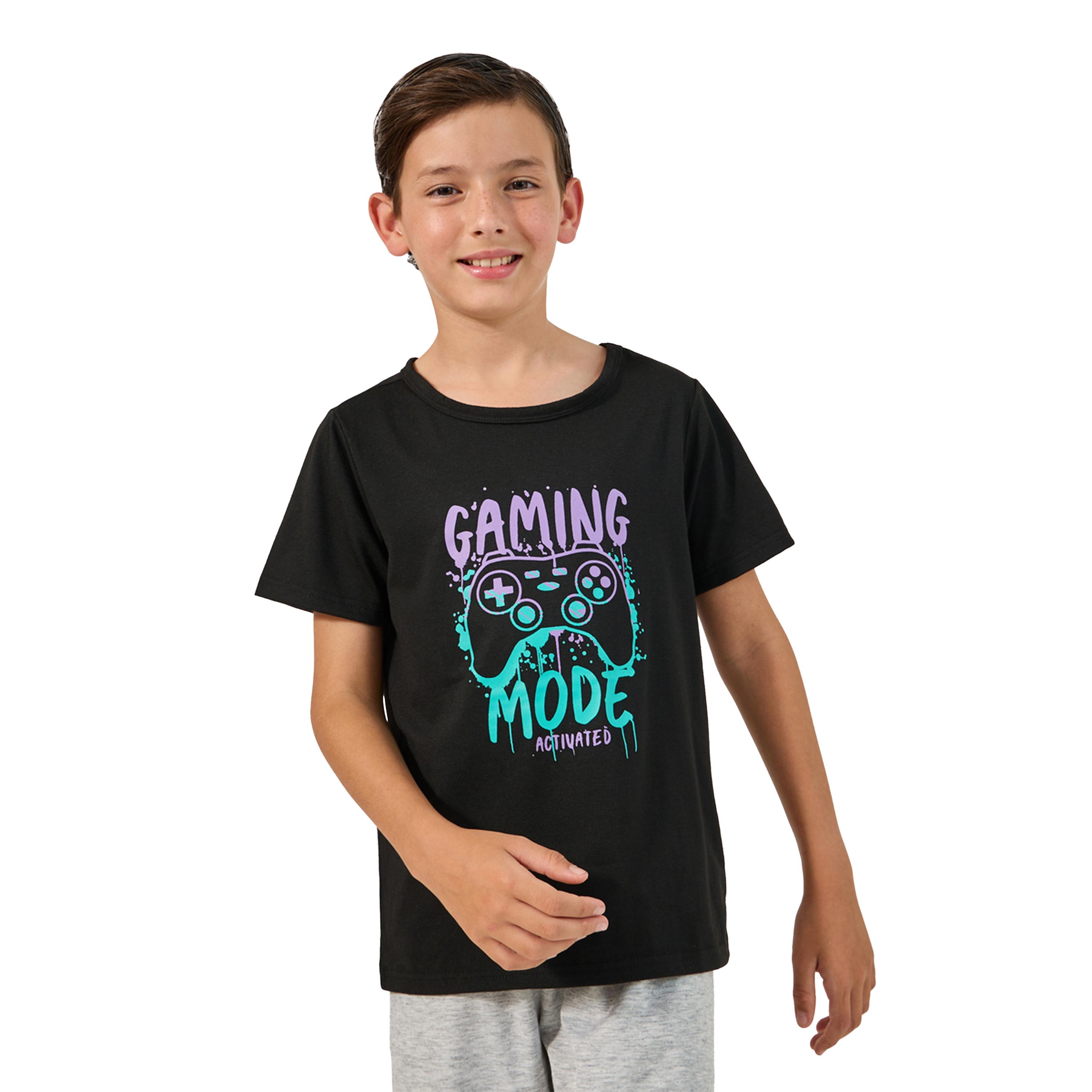 Styli Graphic Print Shirt and Plain Shorts Set-boys-clothing-nightwear-image-2