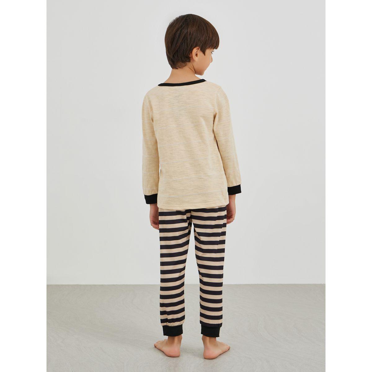 Styli Graphic Print Round Neck T-Shirt and Striped Pyjama Set-boys-clothing-nightwear-image-4