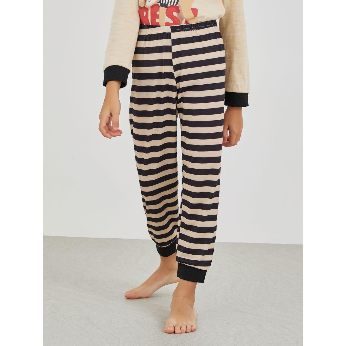Styli Graphic Print Round Neck T-Shirt and Striped Pyjama Set-boys-clothing-nightwear-image-5