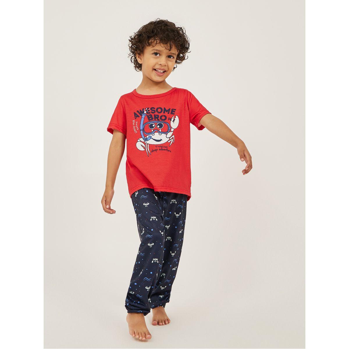 Styli Printed Short Sleeve T-Shirt and Jogger Pyjama Set-boys-clothing-nightwear-image-1
