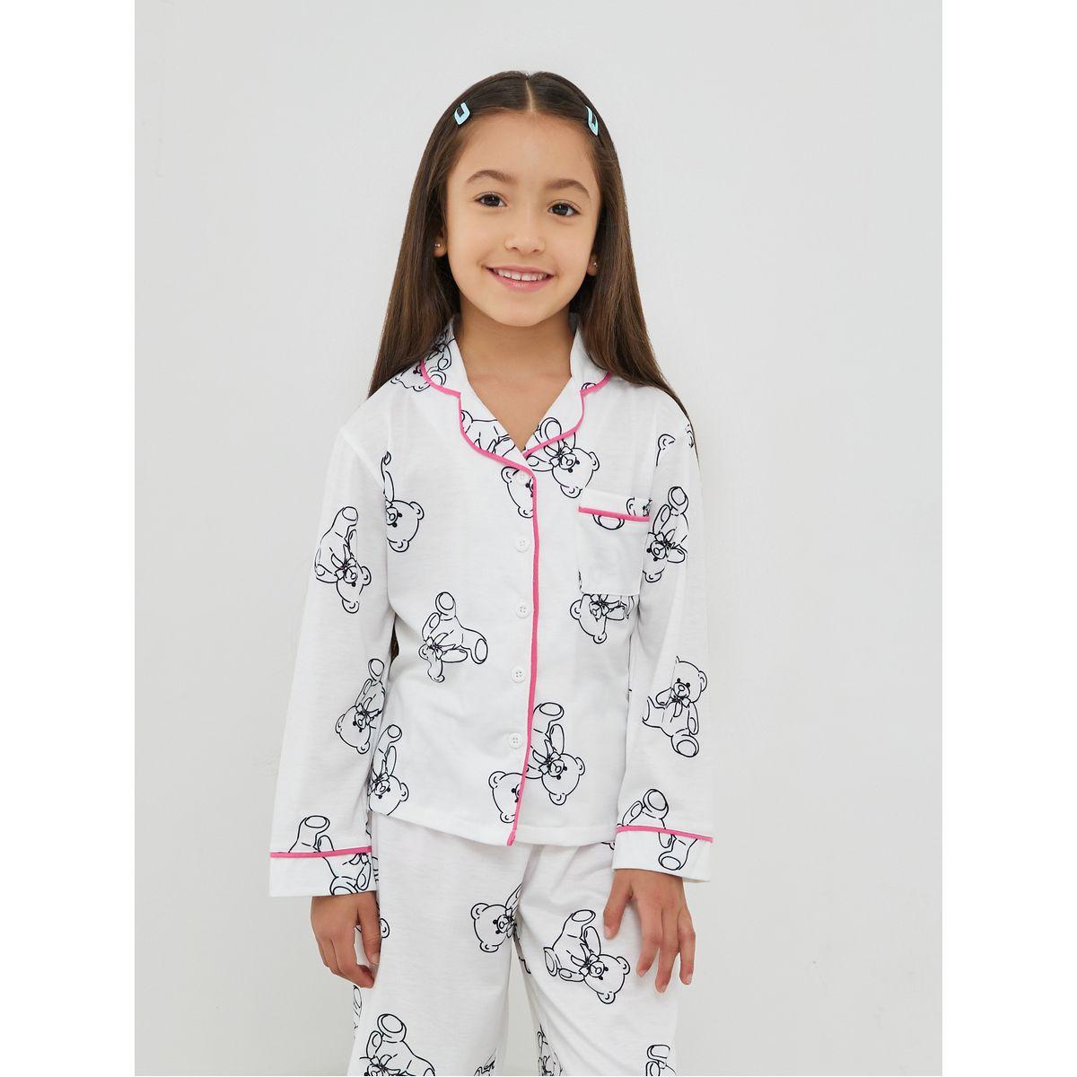 Styli Printed Buttoned Shirt and Pyjama Set-girls-clothing-nightwear-image-2