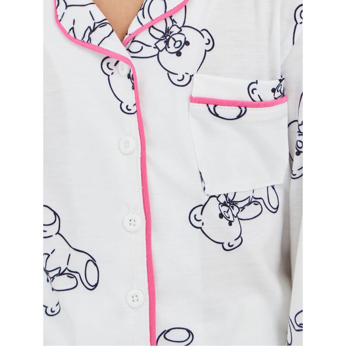 Styli Printed Buttoned Shirt and Pyjama Set-girls-clothing-nightwear-image-3