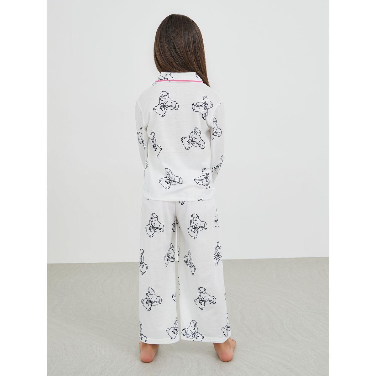 Styli Printed Buttoned Shirt and Pyjama Set-girls-clothing-nightwear-image-4