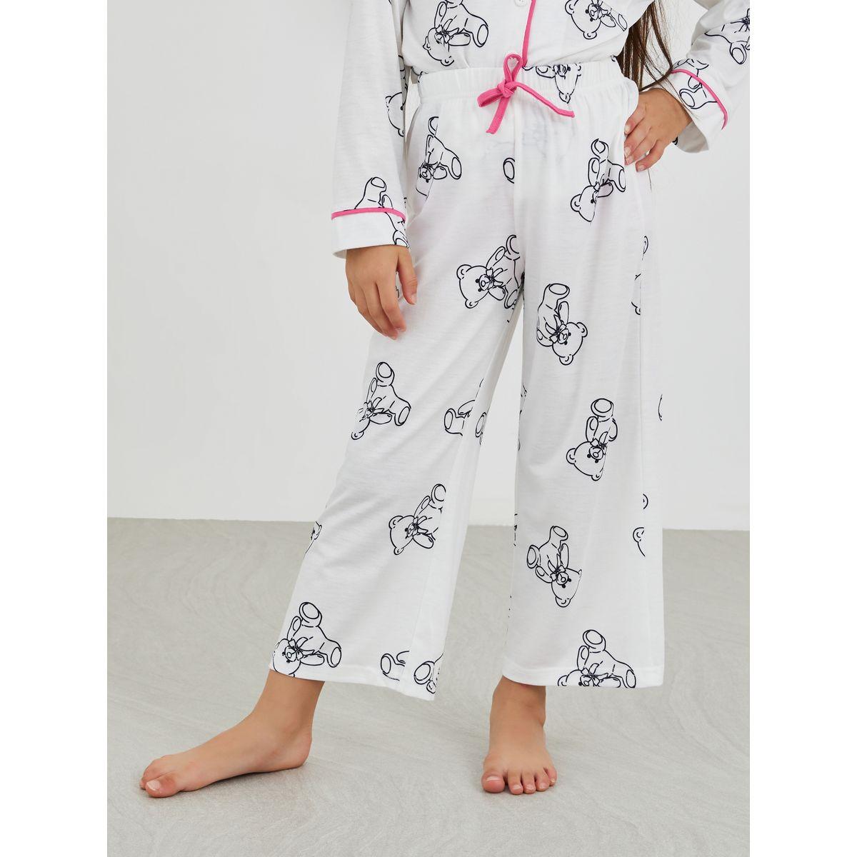 Styli Printed Buttoned Shirt and Pyjama Set-girls-clothing-nightwear-image-5