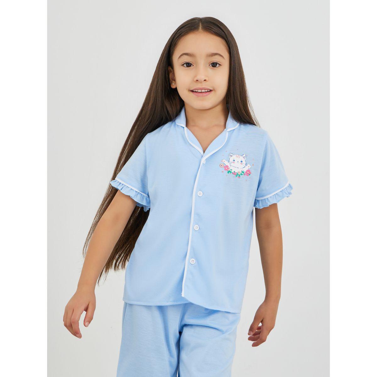 Styli Printed Buttoned Shirt and Pyjama Set-girls-clothing-nightwear-image-2