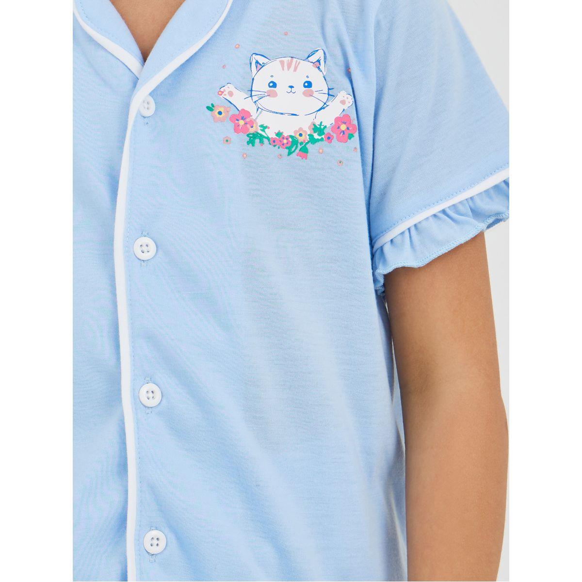 طقم بيجاما من بنطال وبلوزة مطبعة مع أزرار-girls-clothing-nightwear-image-3