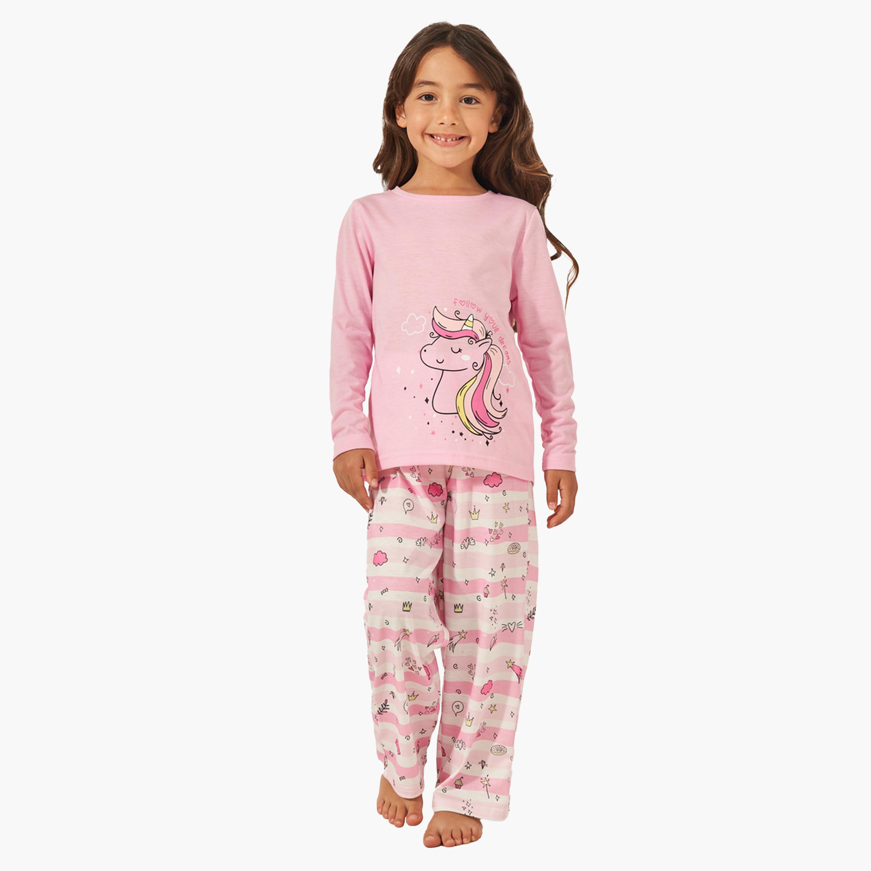 Styli Graphic Print Long Sleeve T-Shirt & Pyjama Set-girls-clothing-nightwear-image-1
