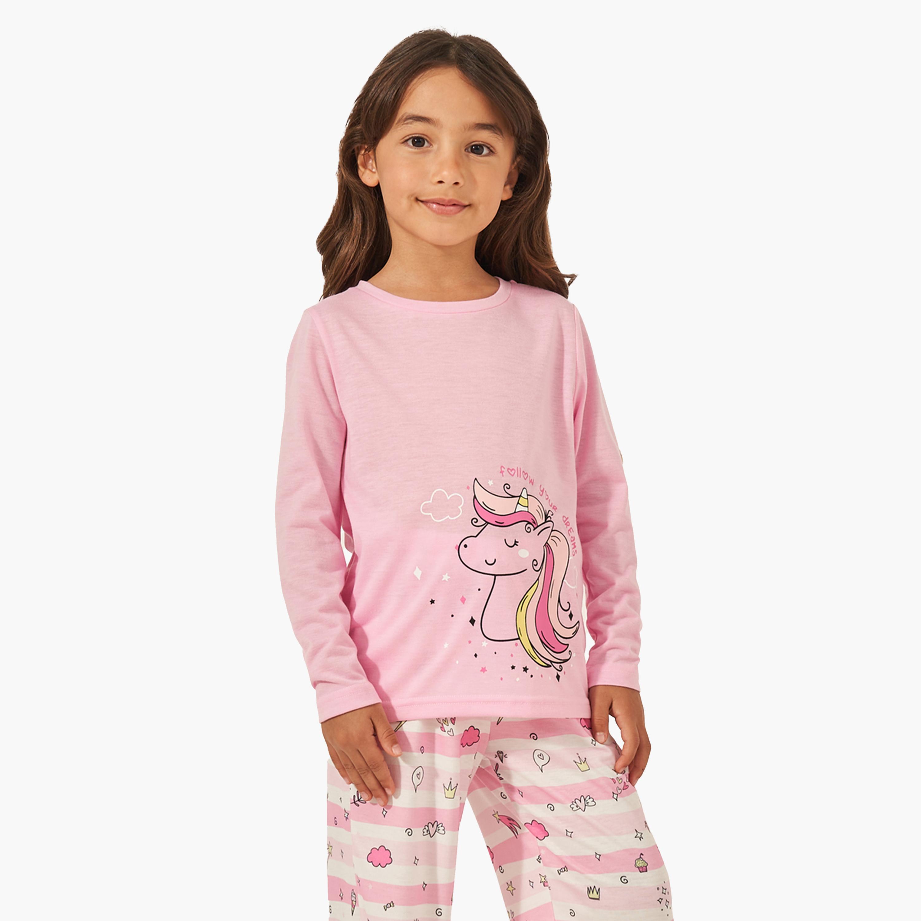 Styli Graphic Print Long Sleeve T-Shirt & Pyjama Set-girls-clothing-nightwear-image-2