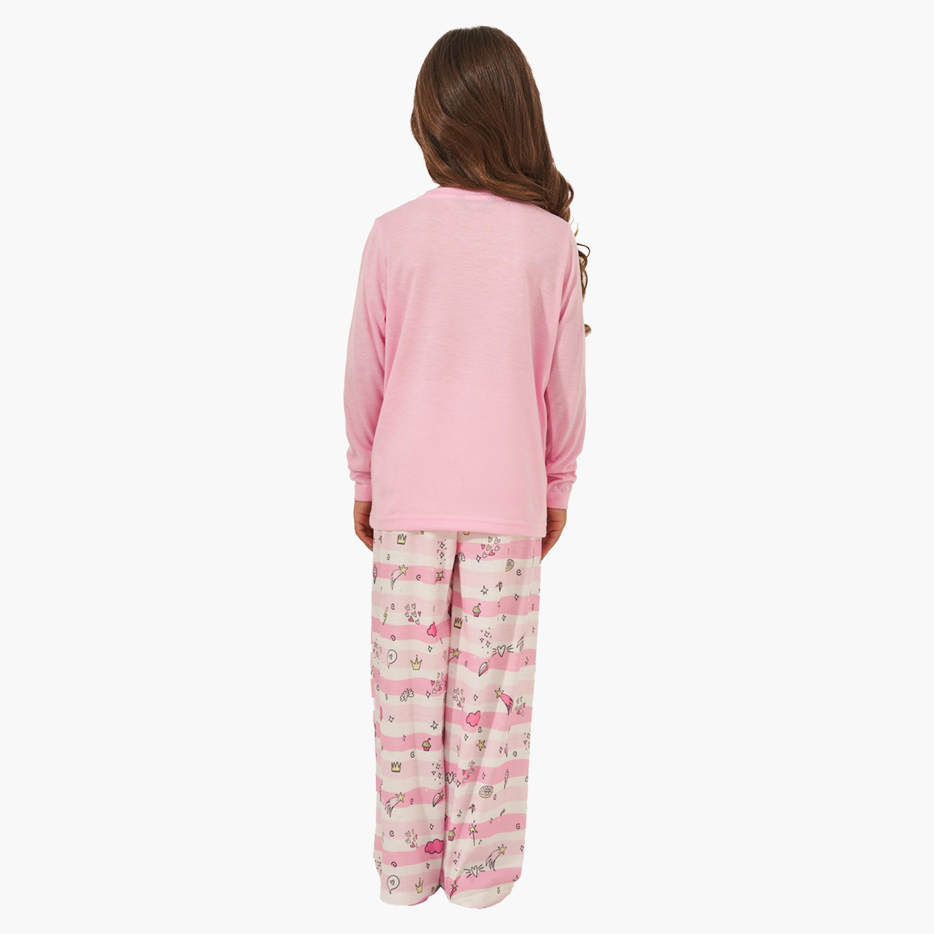Styli Graphic Print Long Sleeve T-Shirt & Pyjama Set-girls-clothing-nightwear-image-5