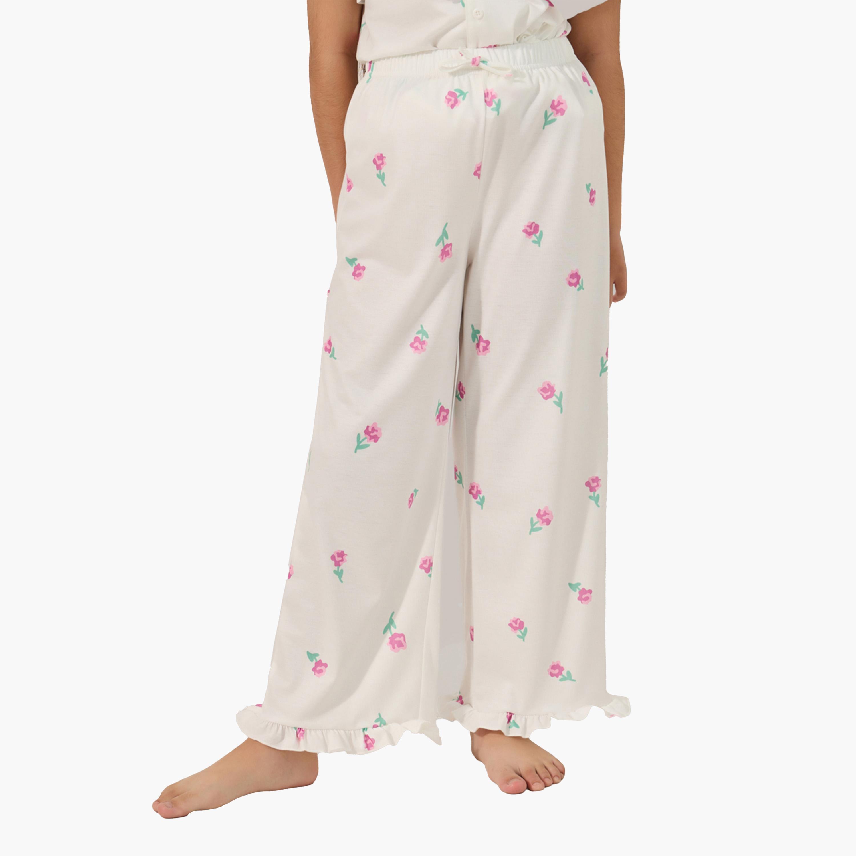 Styli Floral Printed Button Front Pyjama Set-girls-clothing-nightwear-image-4