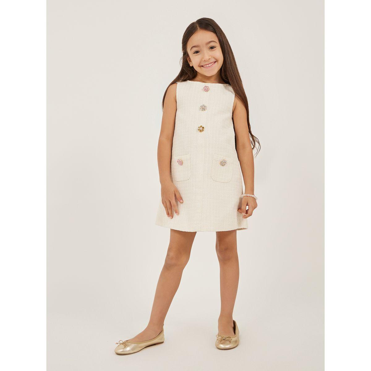 Styli Tweed Sleeveless Dress with Button Detail-girls-clothing-dressesandjumpsuits-image-1