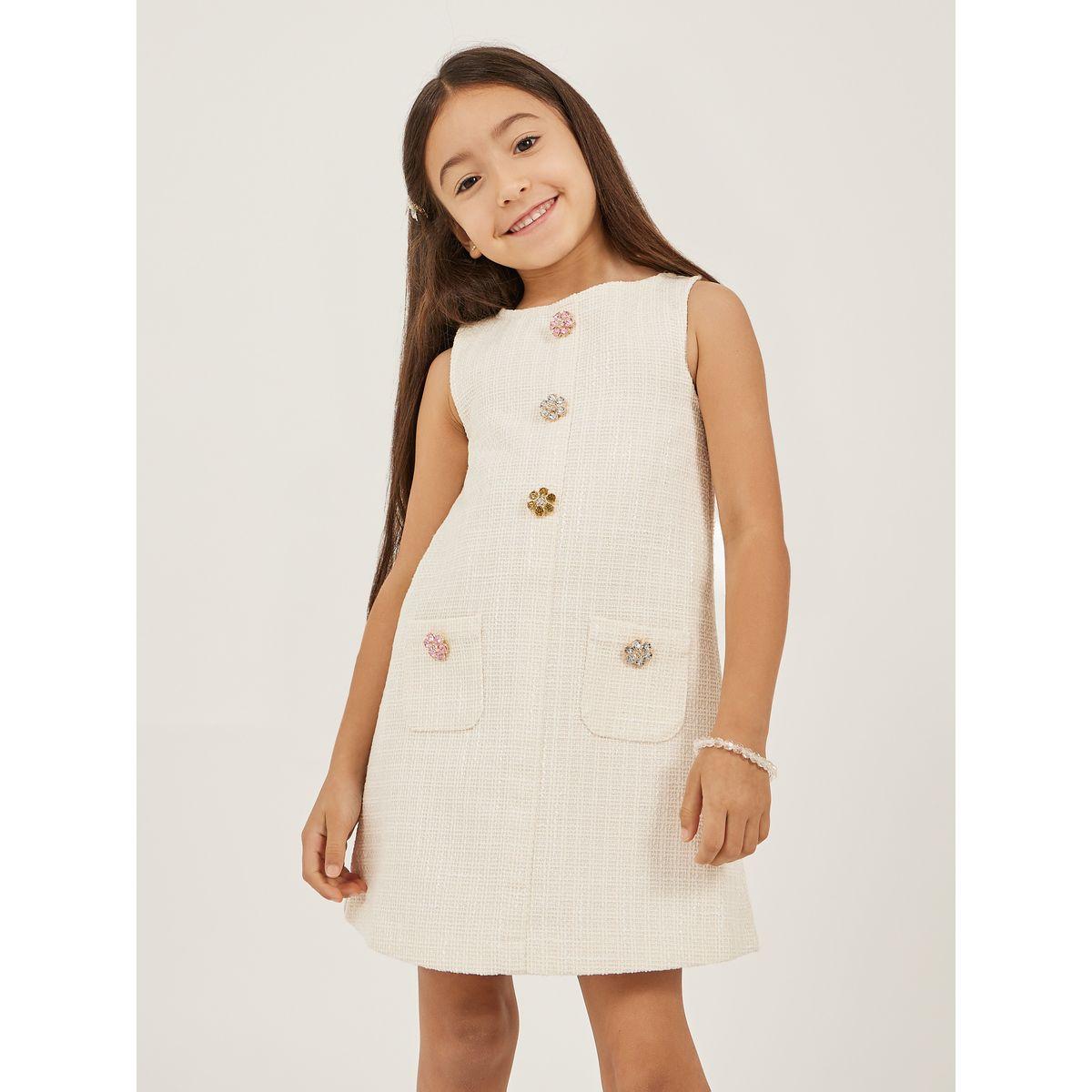 Styli Tweed Sleeveless Dress with Button Detail-girls-clothing-dressesandjumpsuits-image-2