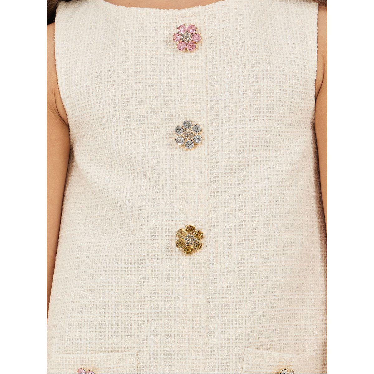 Styli Tweed Sleeveless Dress with Button Detail-girls-clothing-dressesandjumpsuits-image-3