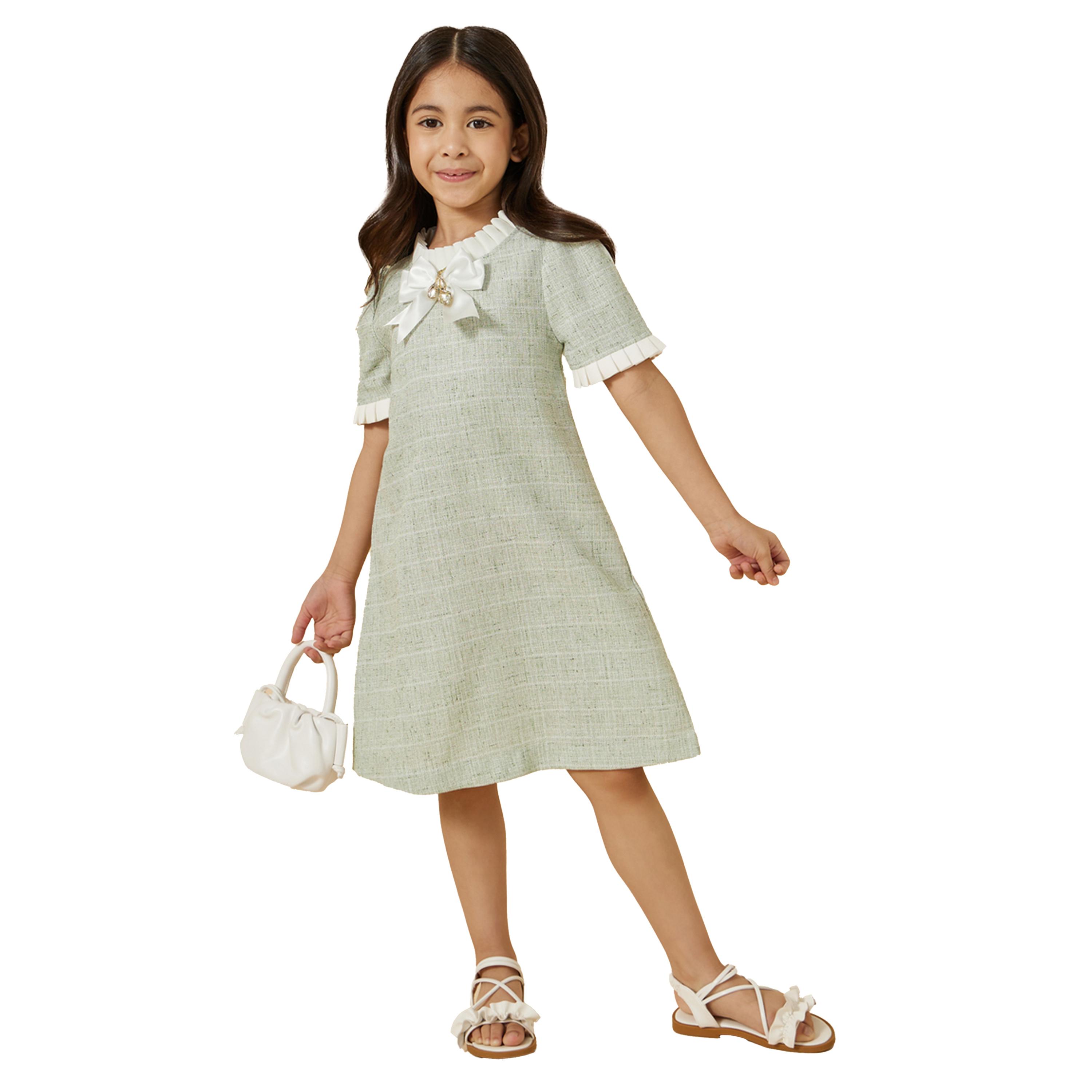 ستايلي -  فستان تويد بحواف كشكشة مع تفاصيل فيونكة-girls-clothing-dressesandjumpsuits-image-1