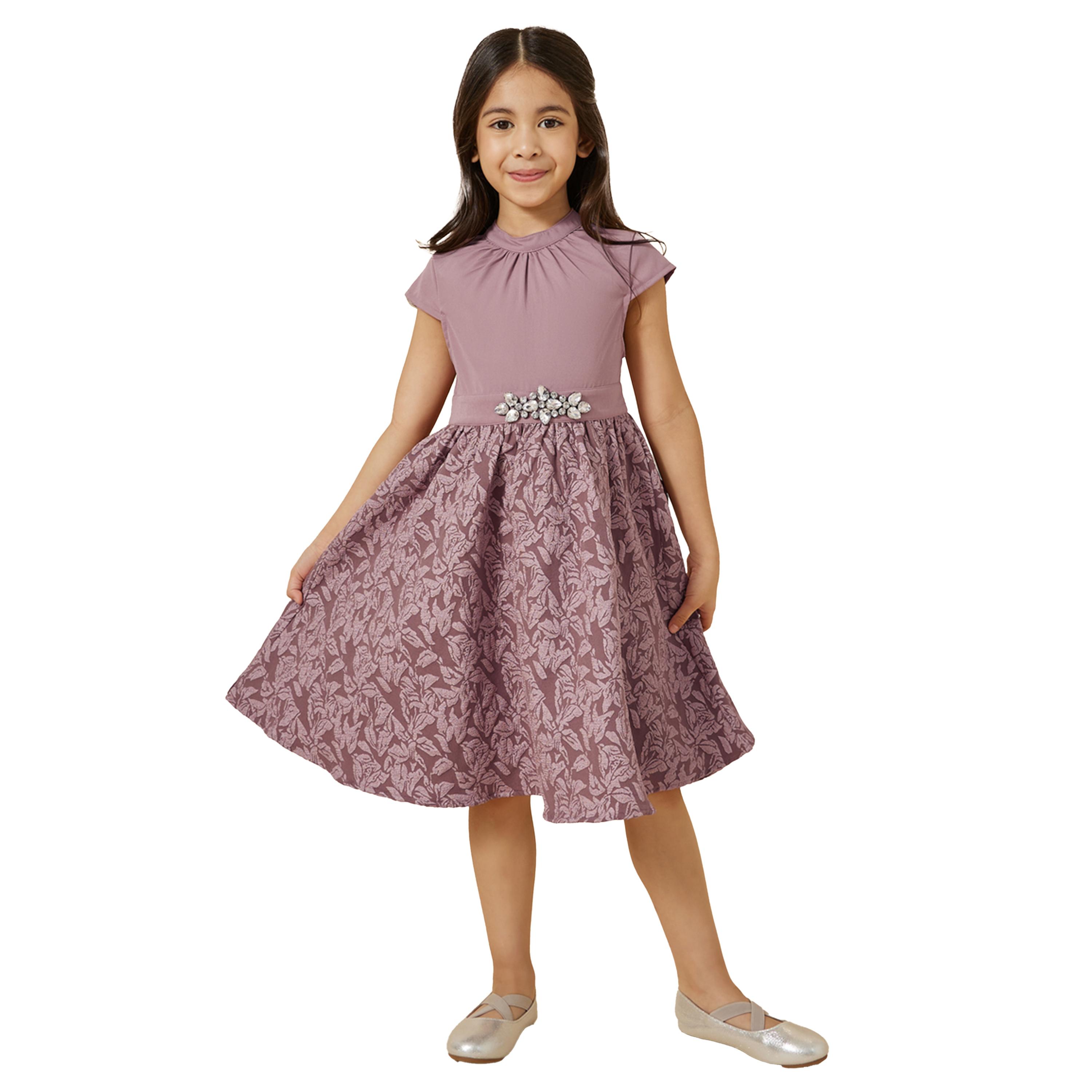 ستايلي - فستان جاكار بأكمام قصيرة ومزخرف-girls-clothing-dressesandjumpsuits-image-1