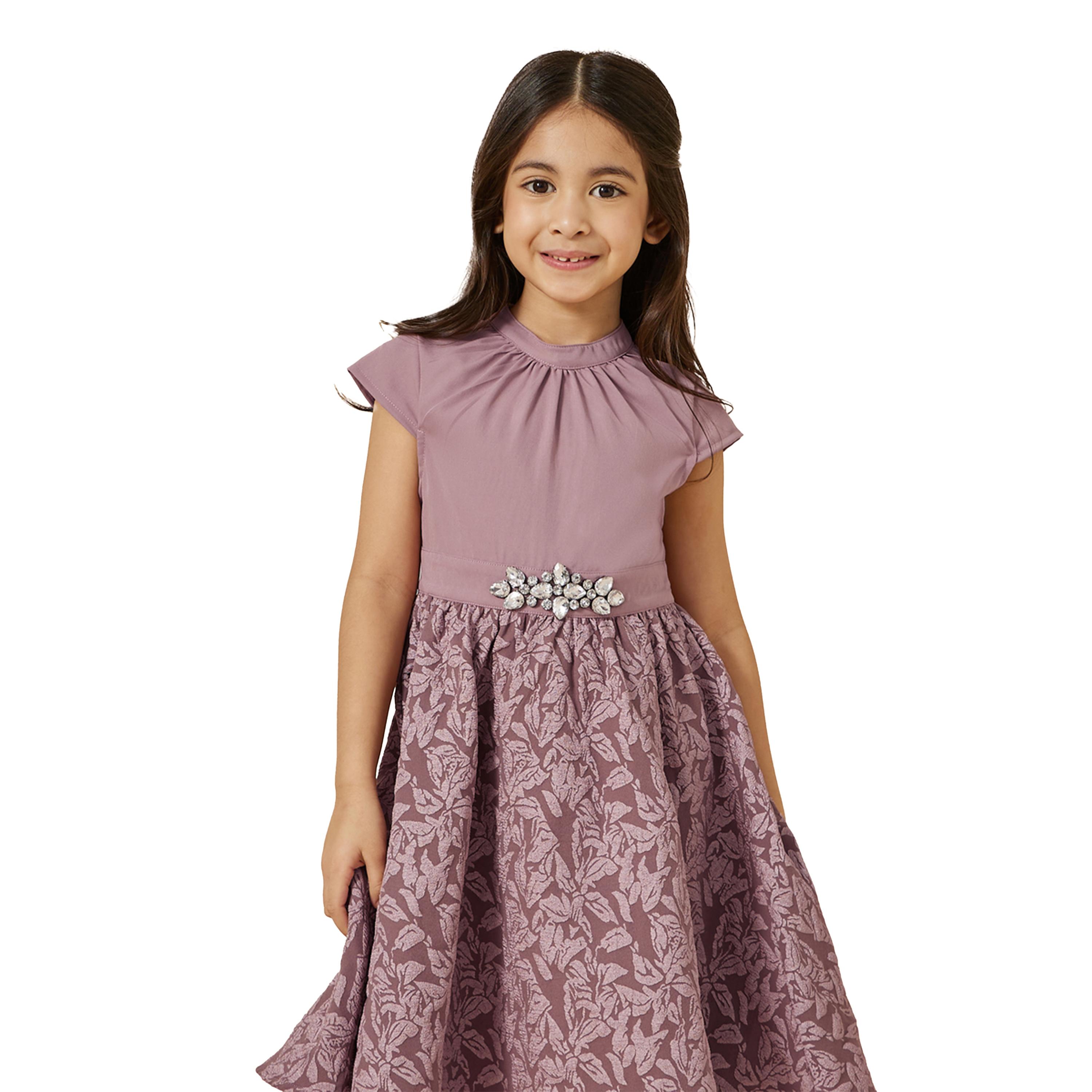 ستايلي - فستان جاكار بأكمام قصيرة ومزخرف-girls-clothing-dressesandjumpsuits-image-2