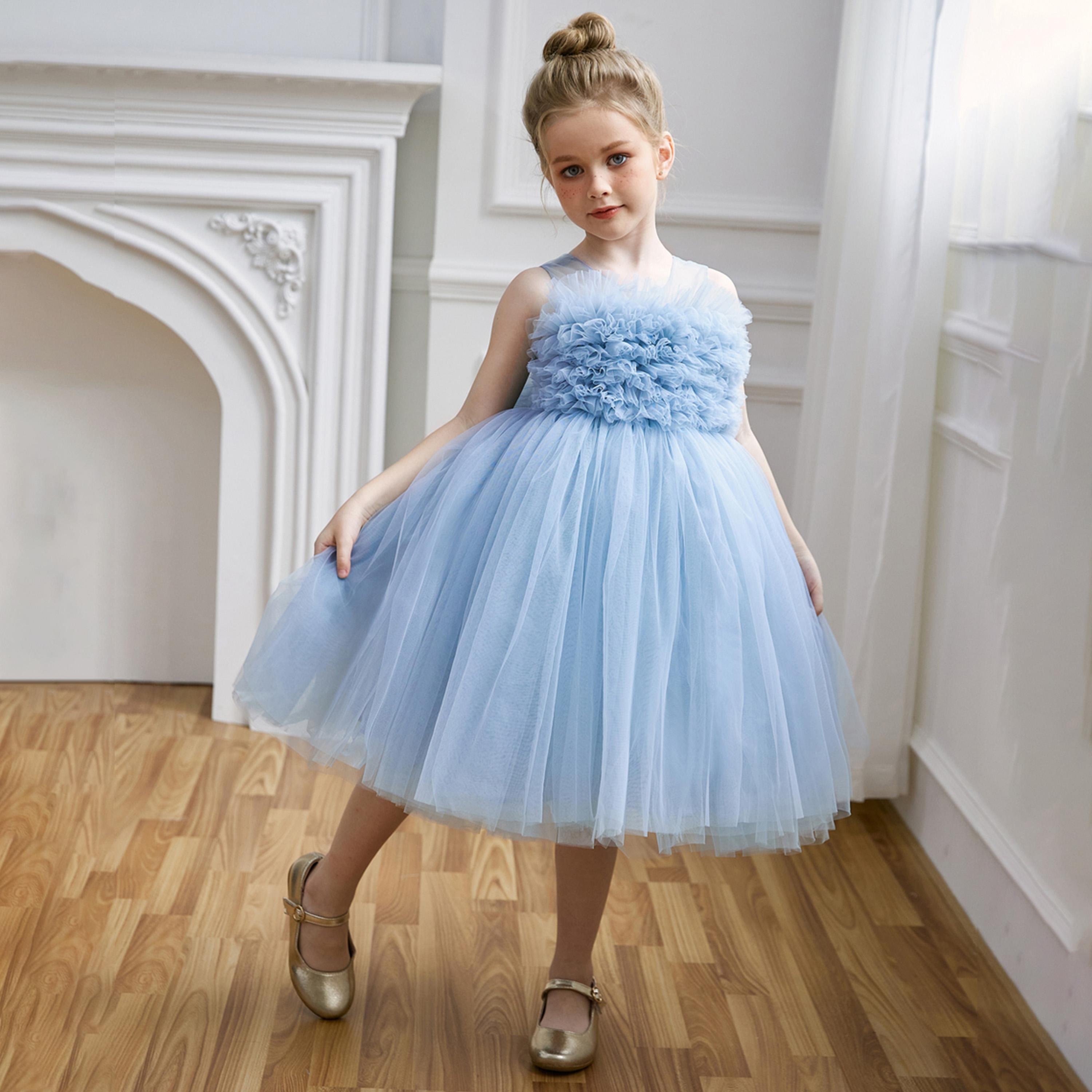 فستان بلا أكمام بحافة واسعة وزهور شبكية-girls-clothing-dressesandjumpsuits-image-4