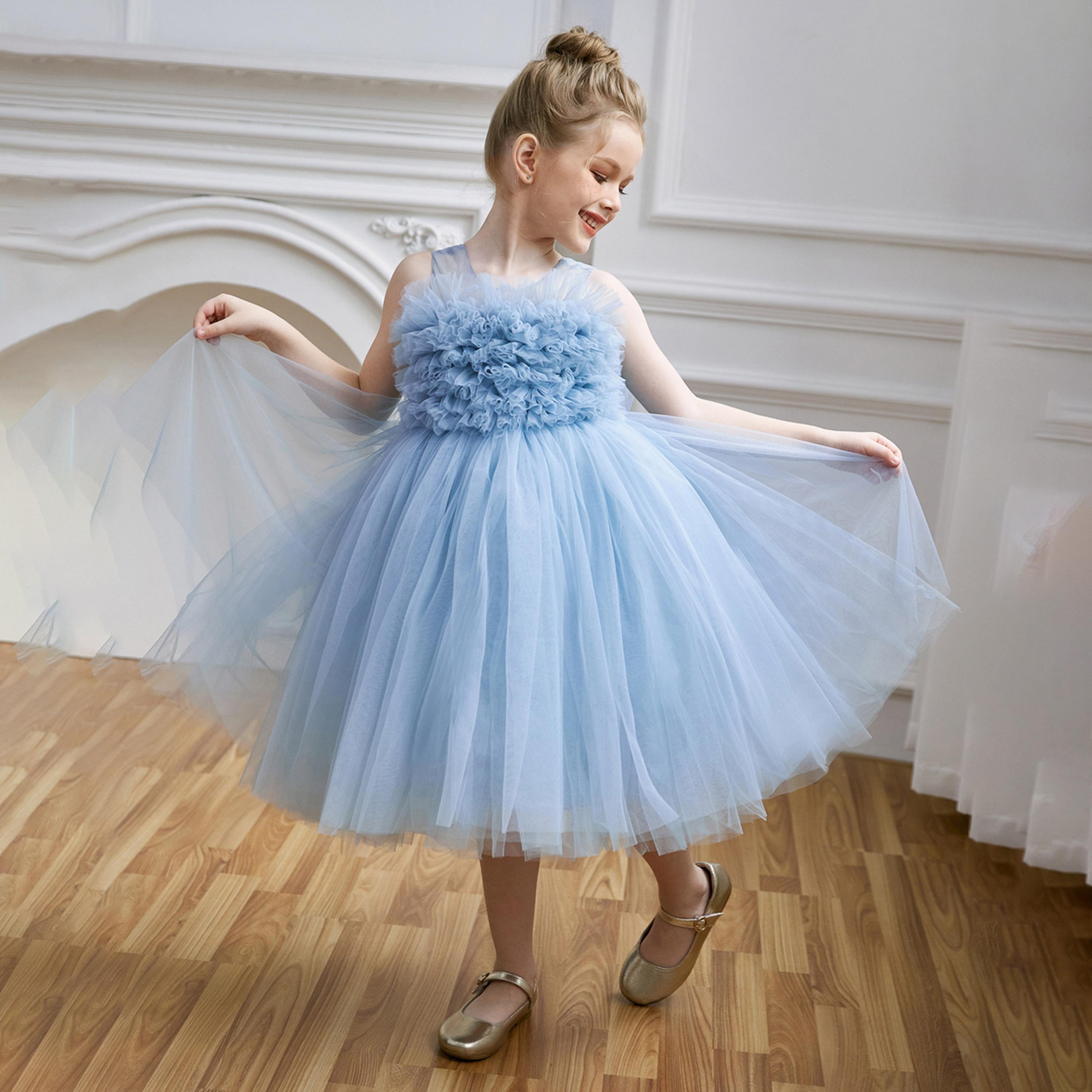 فستان بلا أكمام بحافة واسعة وزهور شبكية-girls-clothing-dressesandjumpsuits-image-5