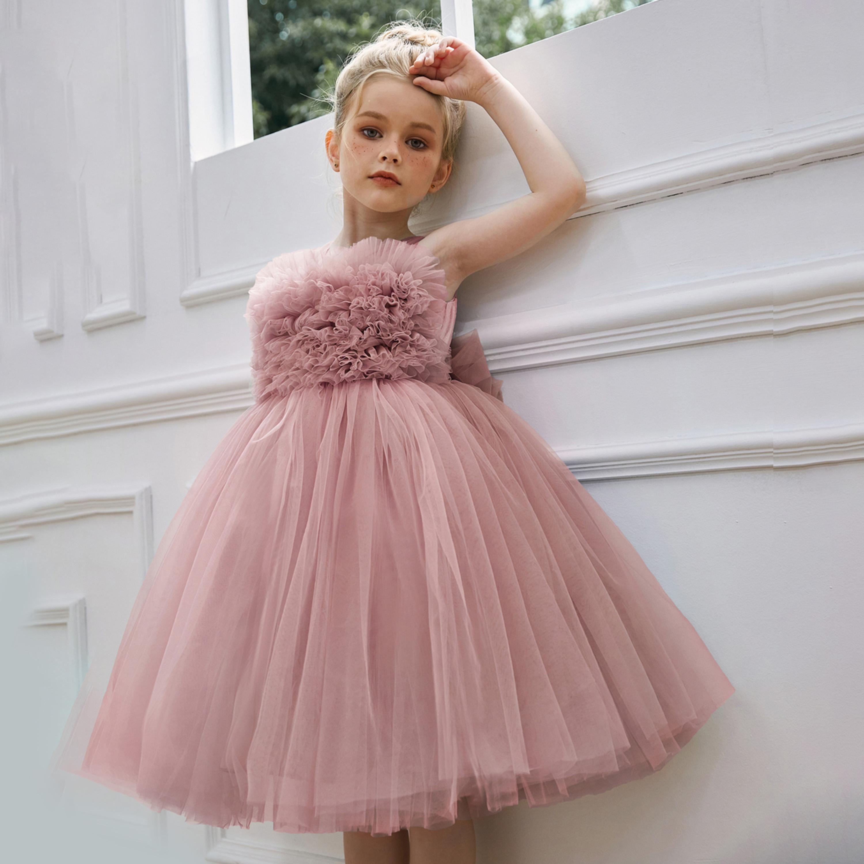 فستان بلا أكمام بحافة واسعة وزهور شبكية-girls-clothing-dressesandjumpsuits-image-4