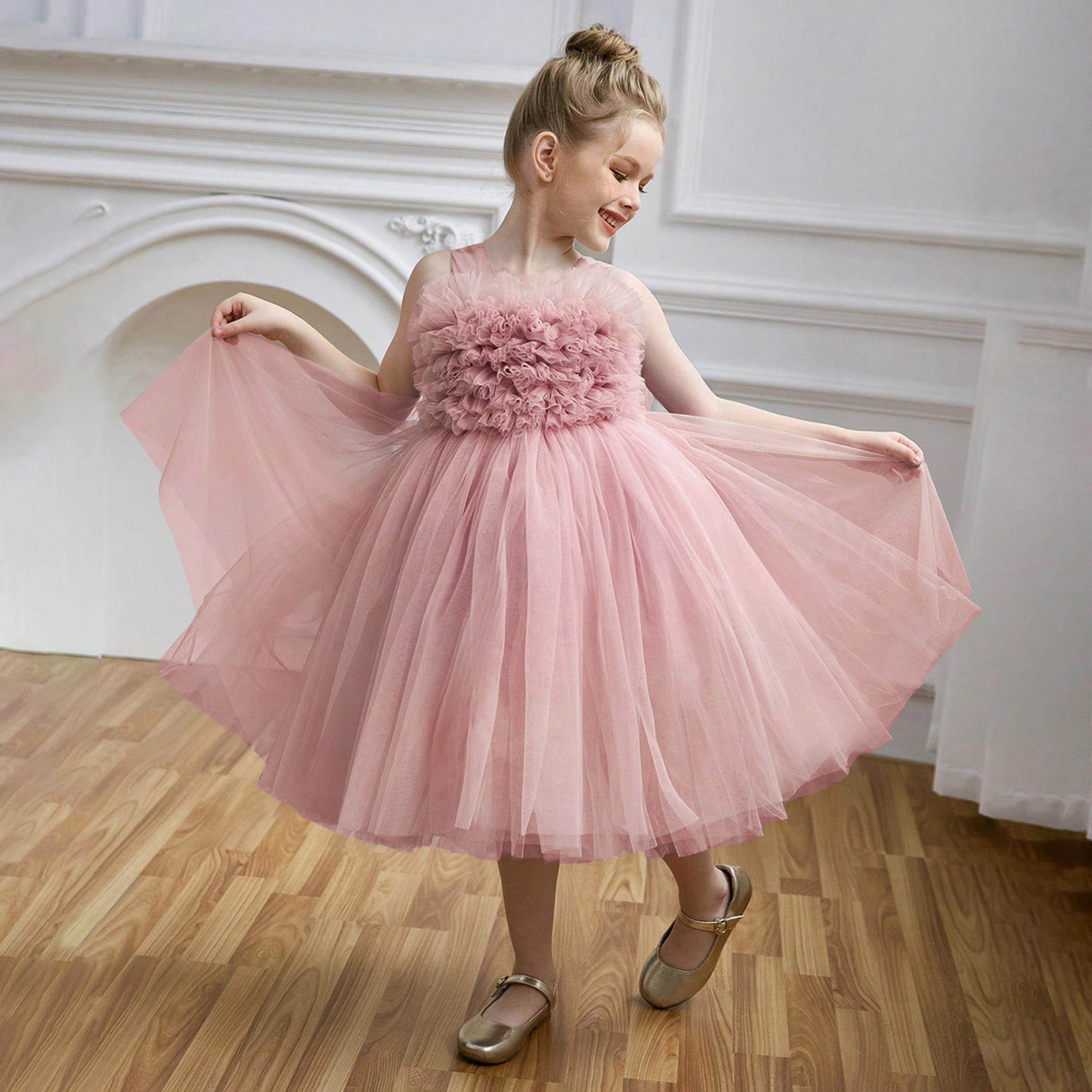 فستان بلا أكمام بحافة واسعة وزهور شبكية-girls-clothing-dressesandjumpsuits-image-5