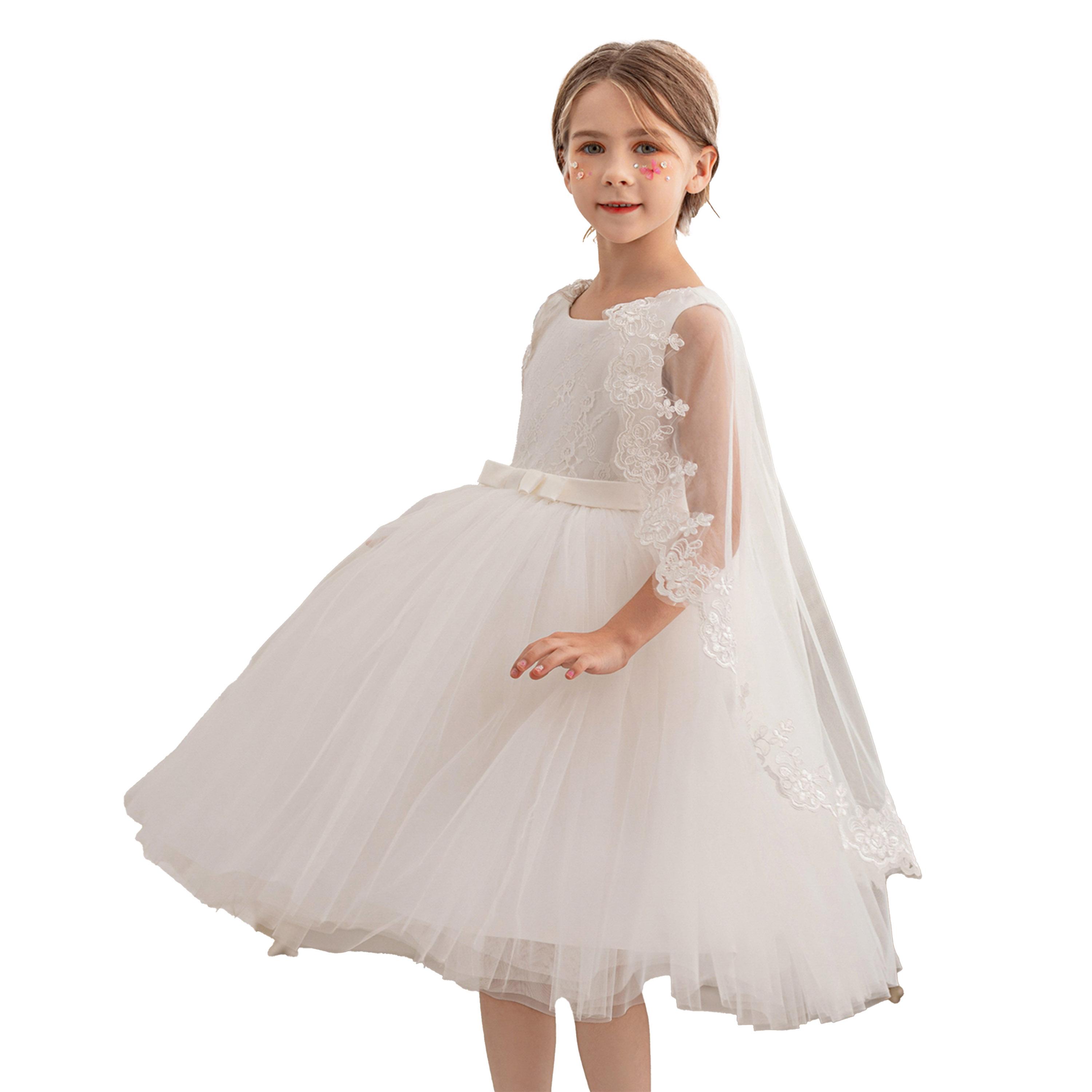 فستان بحافة واسعة وتفاصيل كشكش مع أكمام رداء-girls-clothing-dressesandjumpsuits-image-4