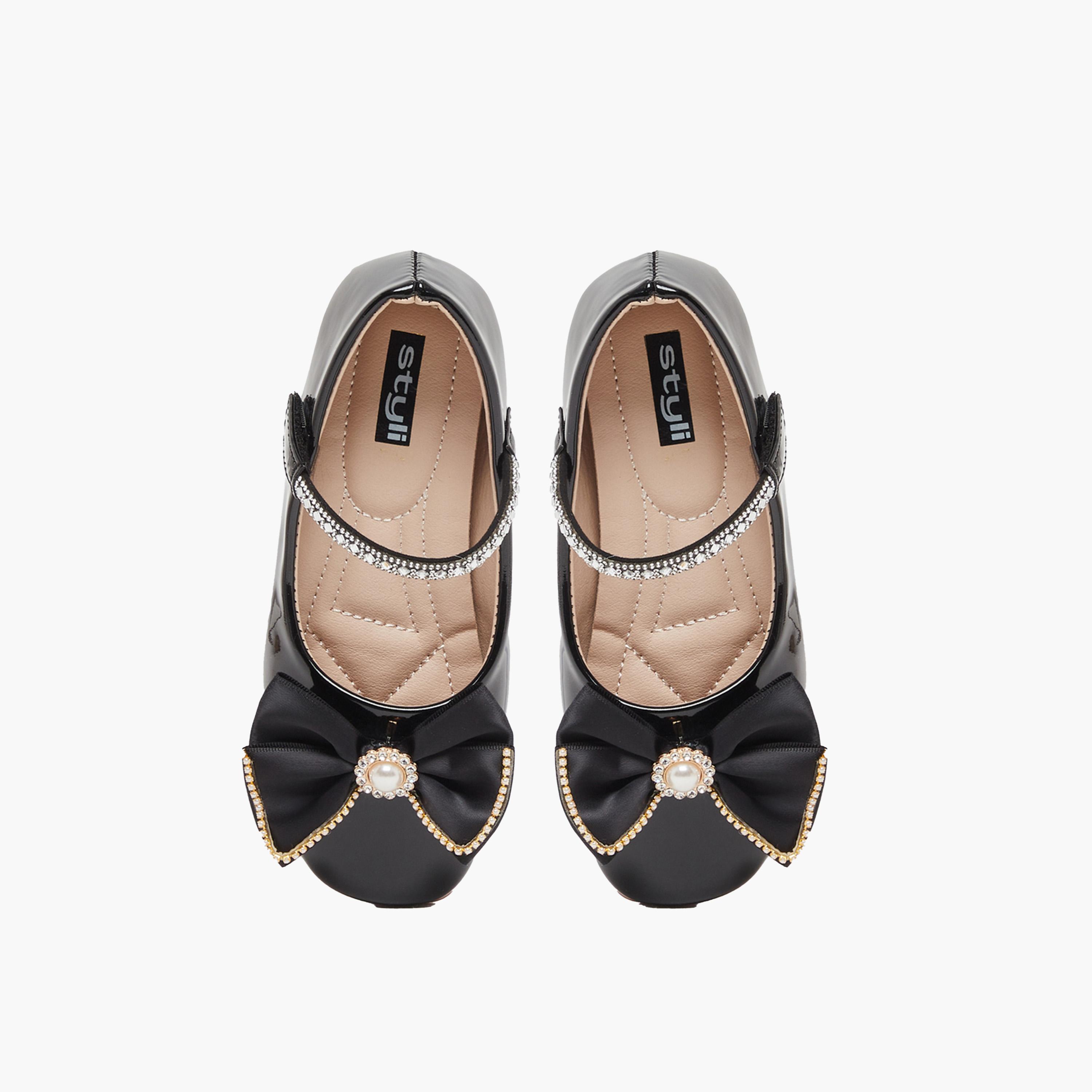 Styli Embellished Round Toe Ballerina Shoes with Bow Detail-girls-shoes-ballerinas-image-5