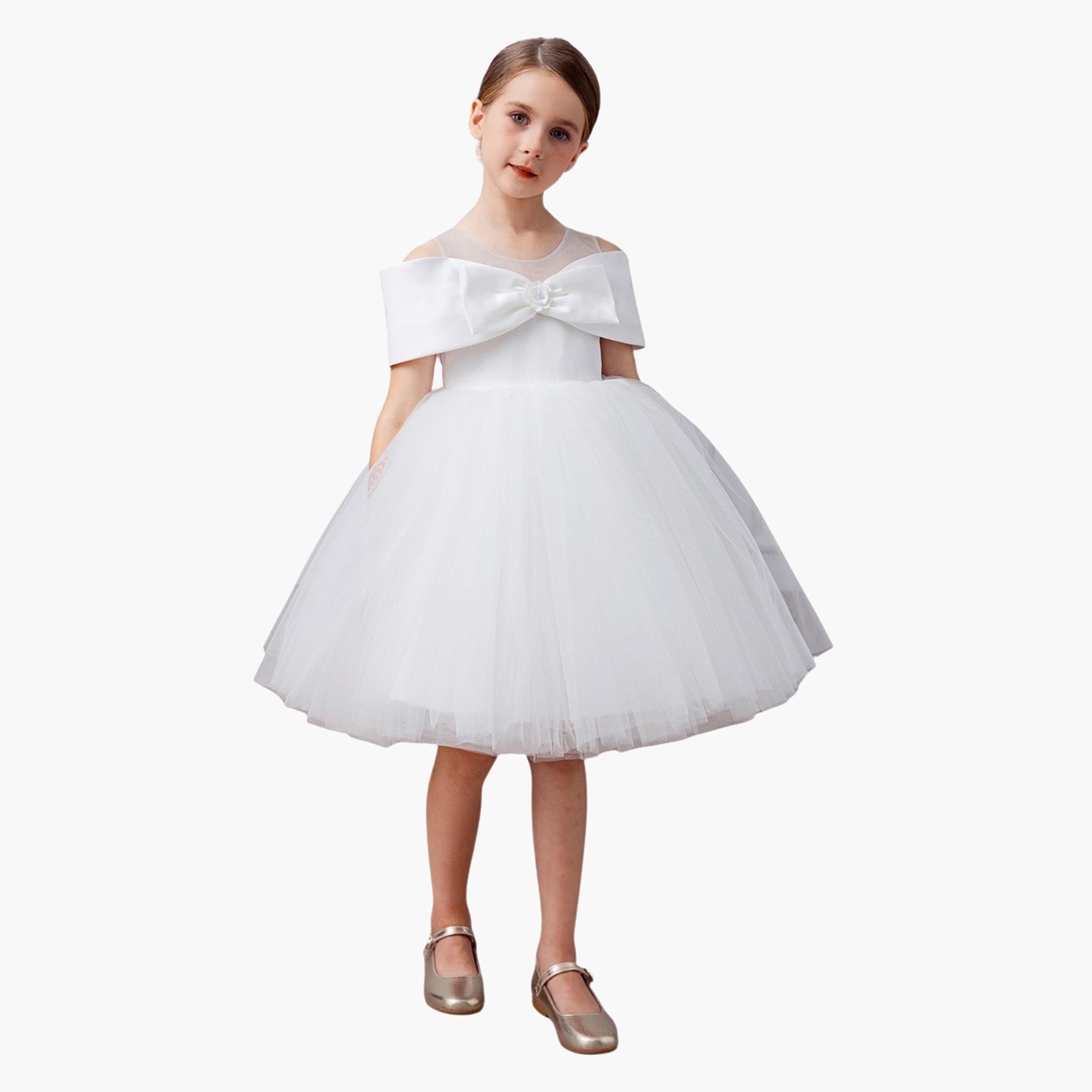 Styli Floral Bow Mesh Skater Midi Dress-girls-clothing-dressesandjumpsuits-image-1