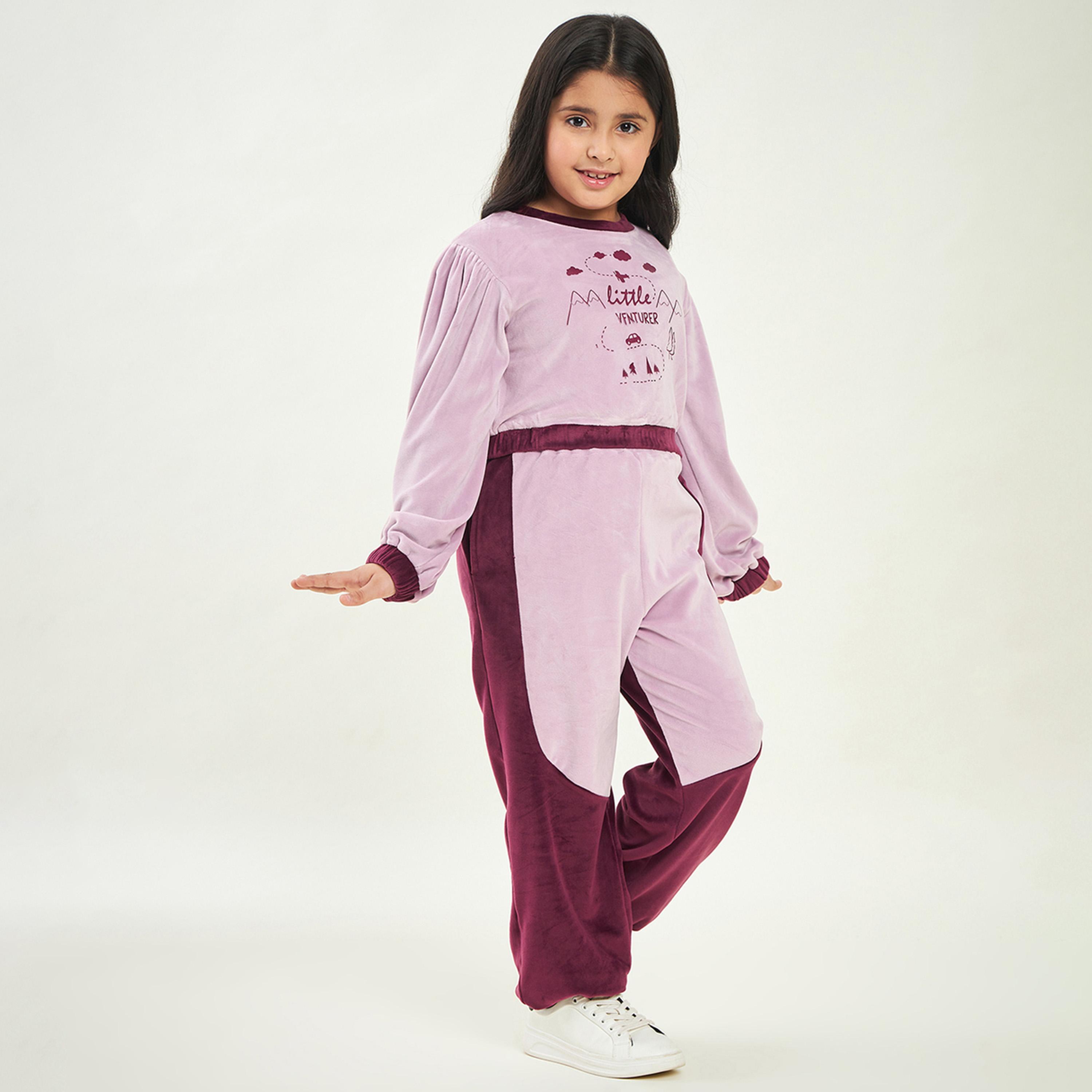 ستايلو باغ × ستايلي - سويت شيرت بناتي مطبوع مع بنطال رياضي - بنفسجي-girls-clothing-setsandcoords-image-4