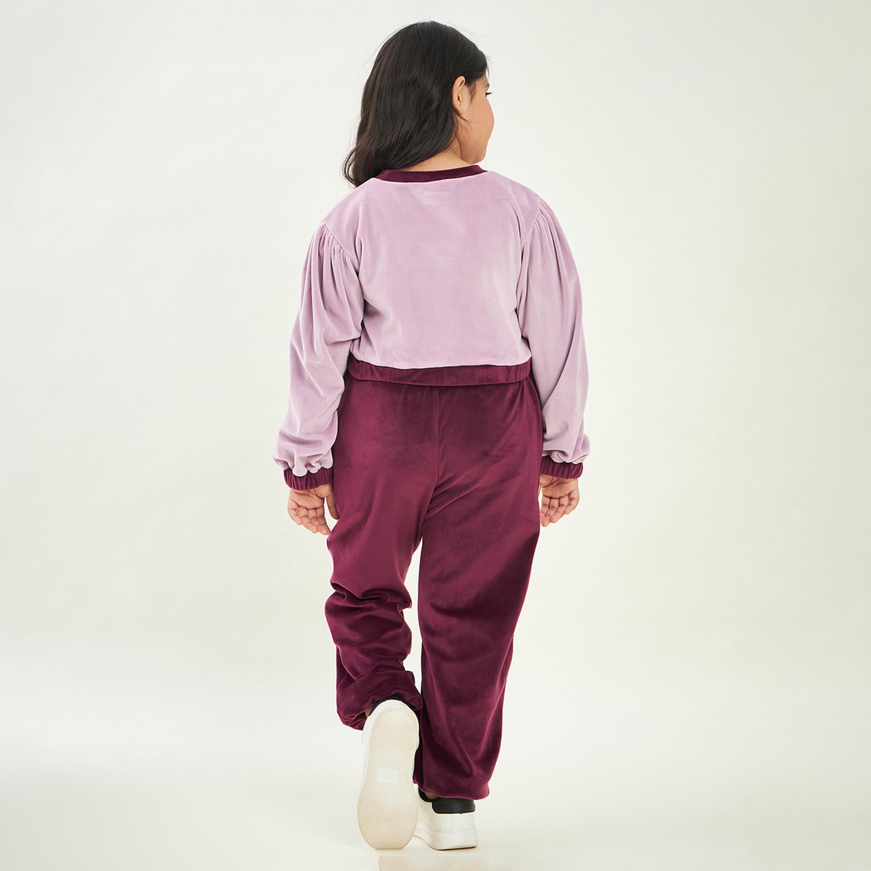 ستايلو باغ × ستايلي - سويت شيرت بناتي مطبوع مع بنطال رياضي - بنفسجي-girls-clothing-setsandcoords-image-5