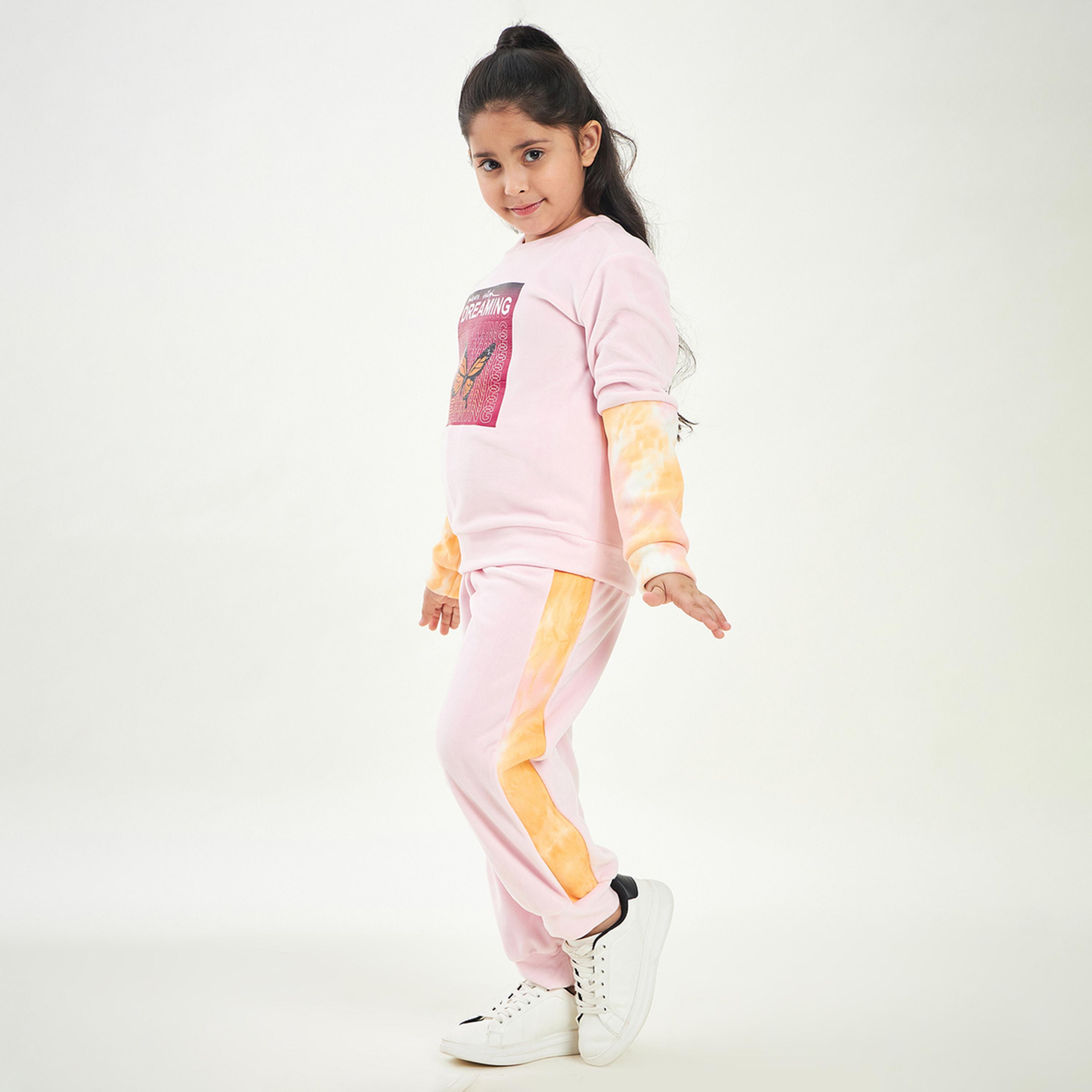 ستايلو باغ × ستايلي - سويت شيرت بناتي مطبوع مع بنطال رياضي - وردي-girls-clothing-setsandcoords-image-3