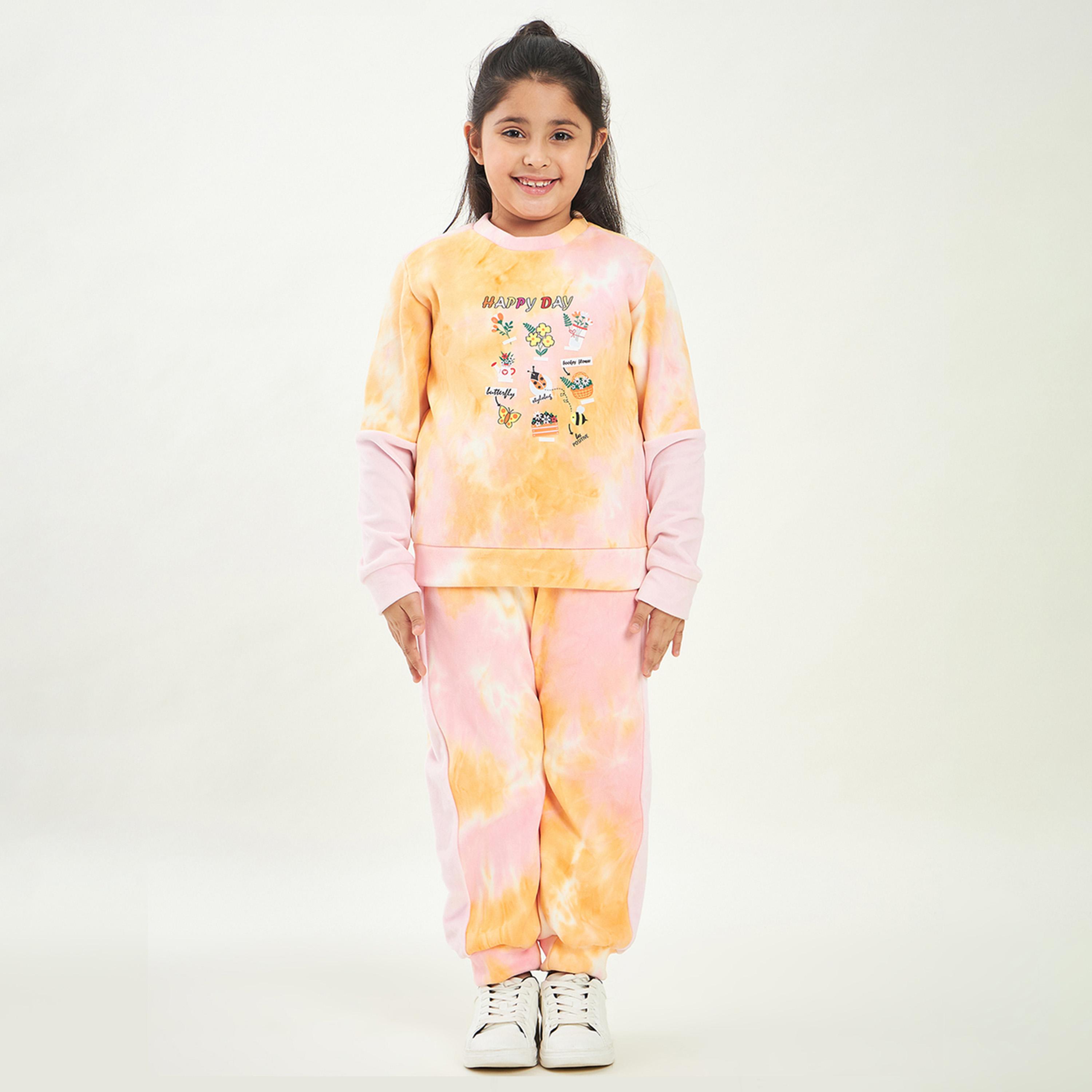 Stylo Bug X Styli Girls Ankle Length Placement print Sweat Shirt With Track Pant - Pink-girls-clothing-setsandcoords-image-1