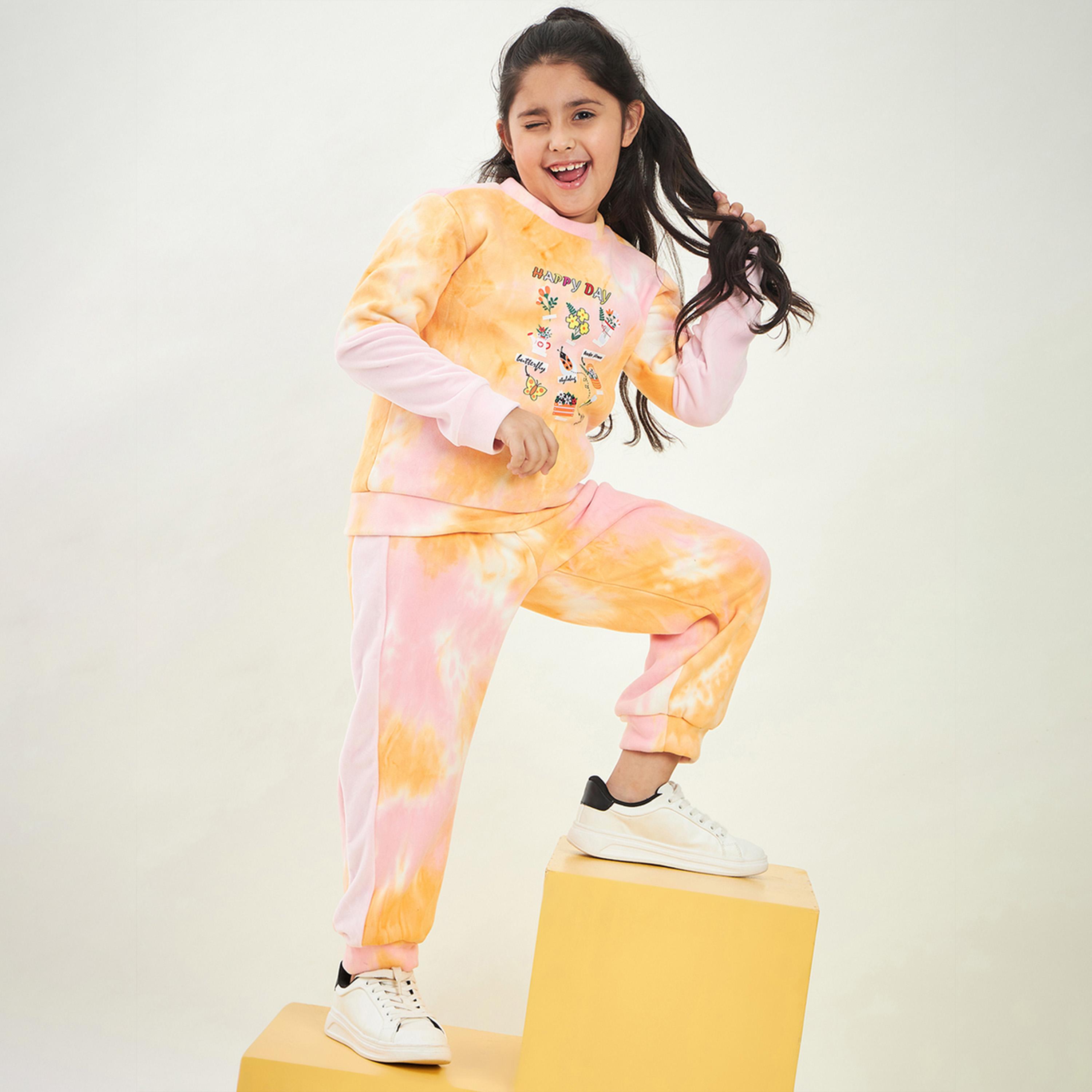 Stylo Bug X Styli Girls Ankle Length Placement print Sweat Shirt With Track Pant - Pink-girls-clothing-setsandcoords-image-2