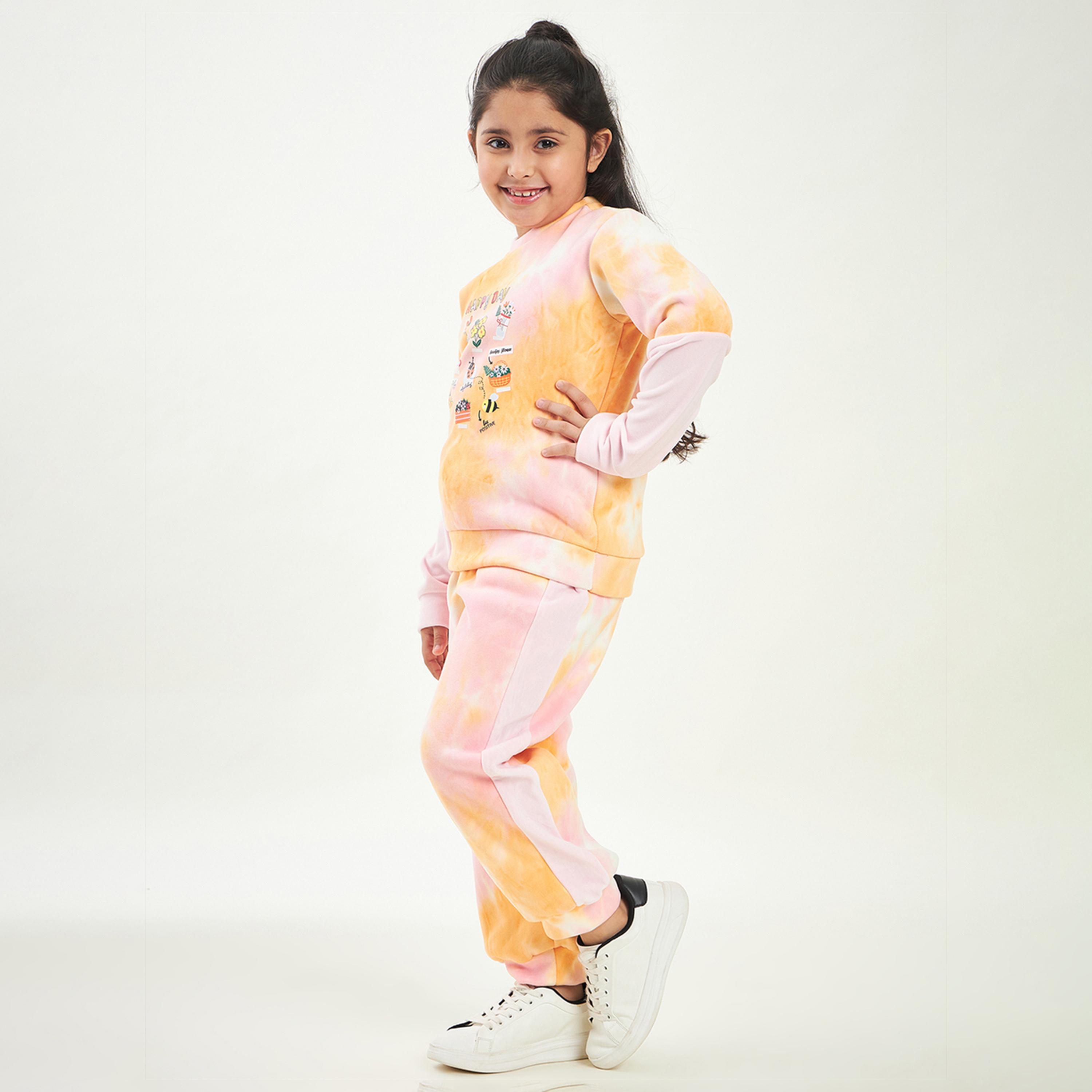 Stylo Bug X Styli Girls Ankle Length Placement print Sweat Shirt With Track Pant - Pink-girls-clothing-setsandcoords-image-3