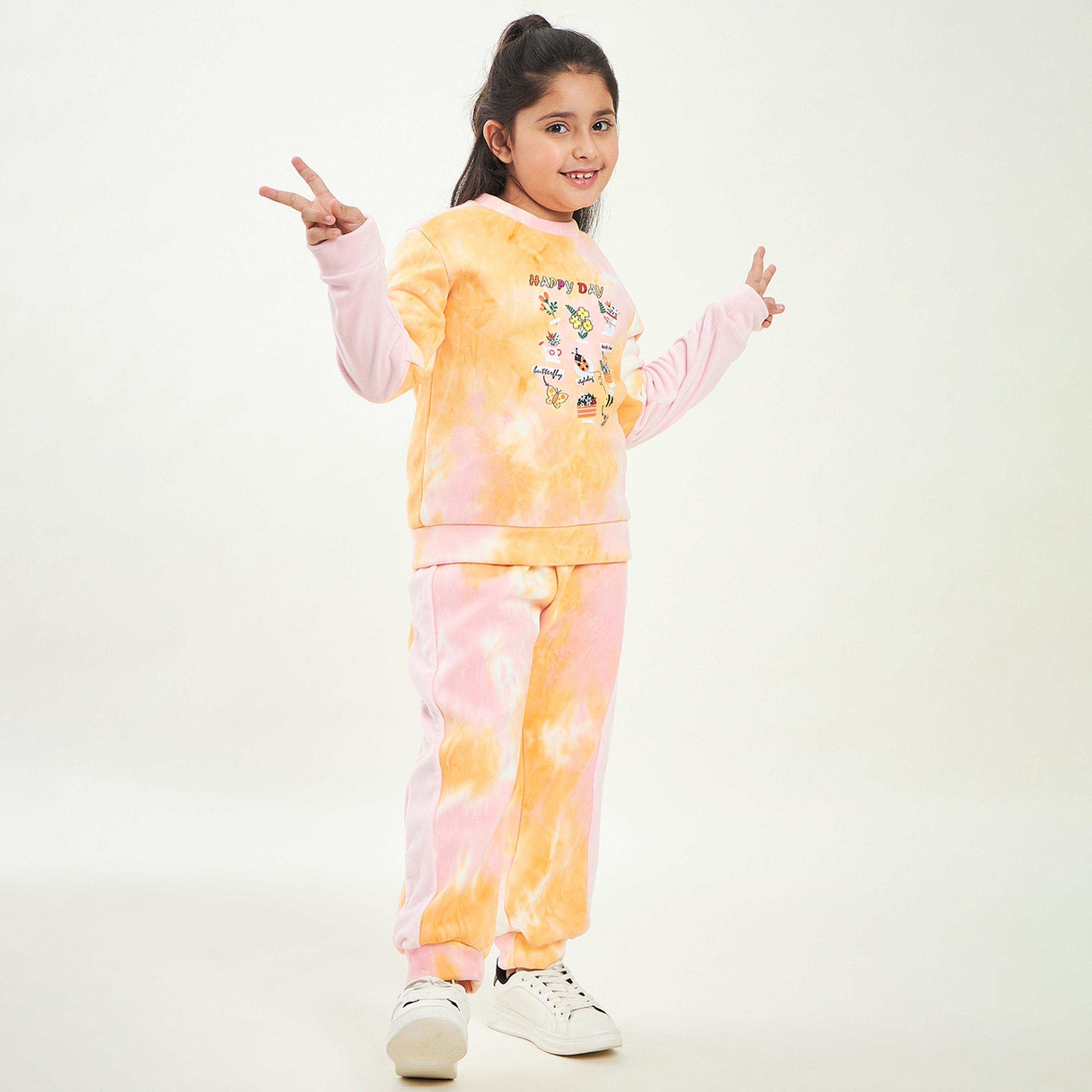 Stylo Bug X Styli Girls Ankle Length Placement print Sweat Shirt With Track Pant - Pink-girls-clothing-setsandcoords-image-4