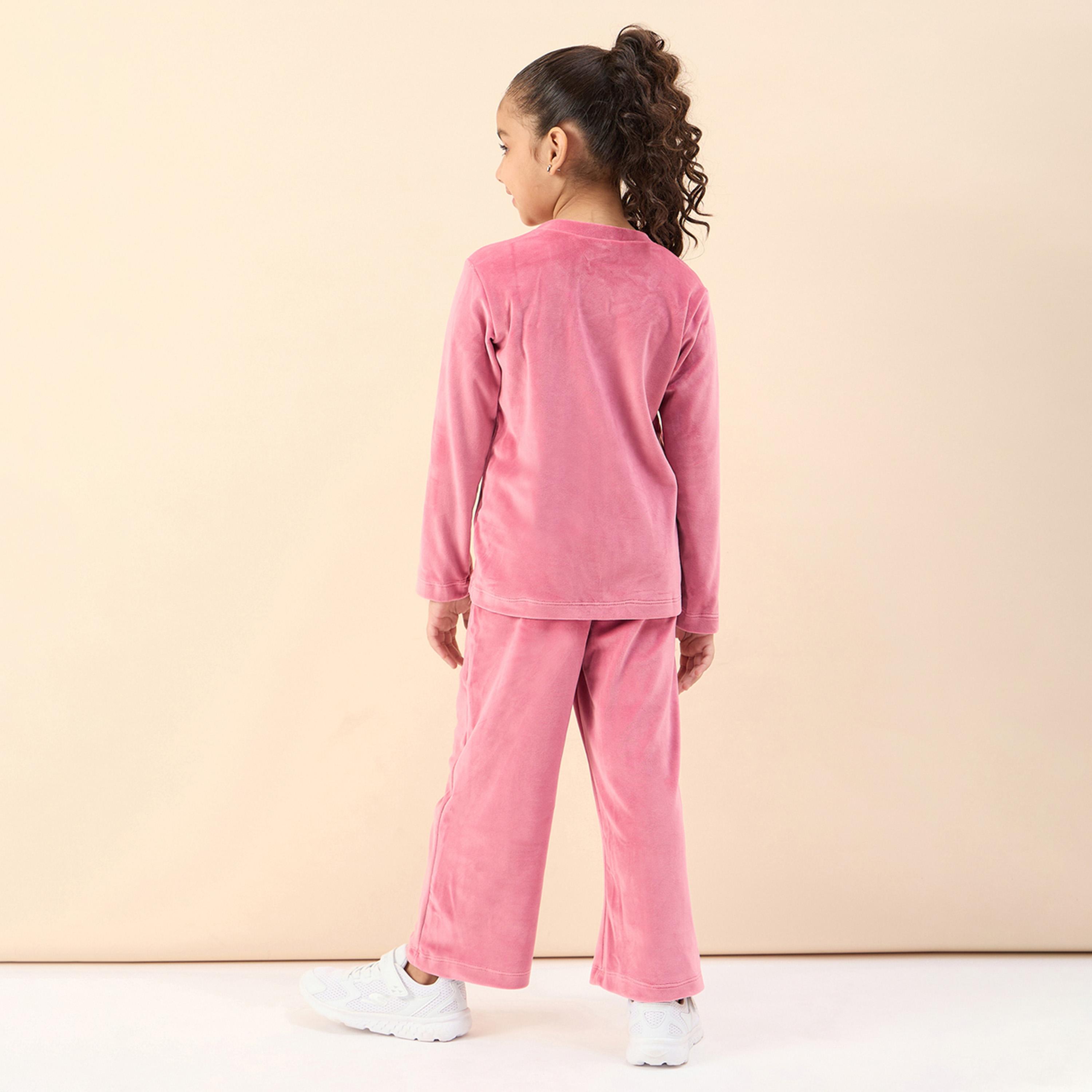 ستايلو باغ × ستايلي - سويت شيرت بناتي مطبوع مع بنطال رياضي - وردي-girls-clothing-setsandcoords-image-4