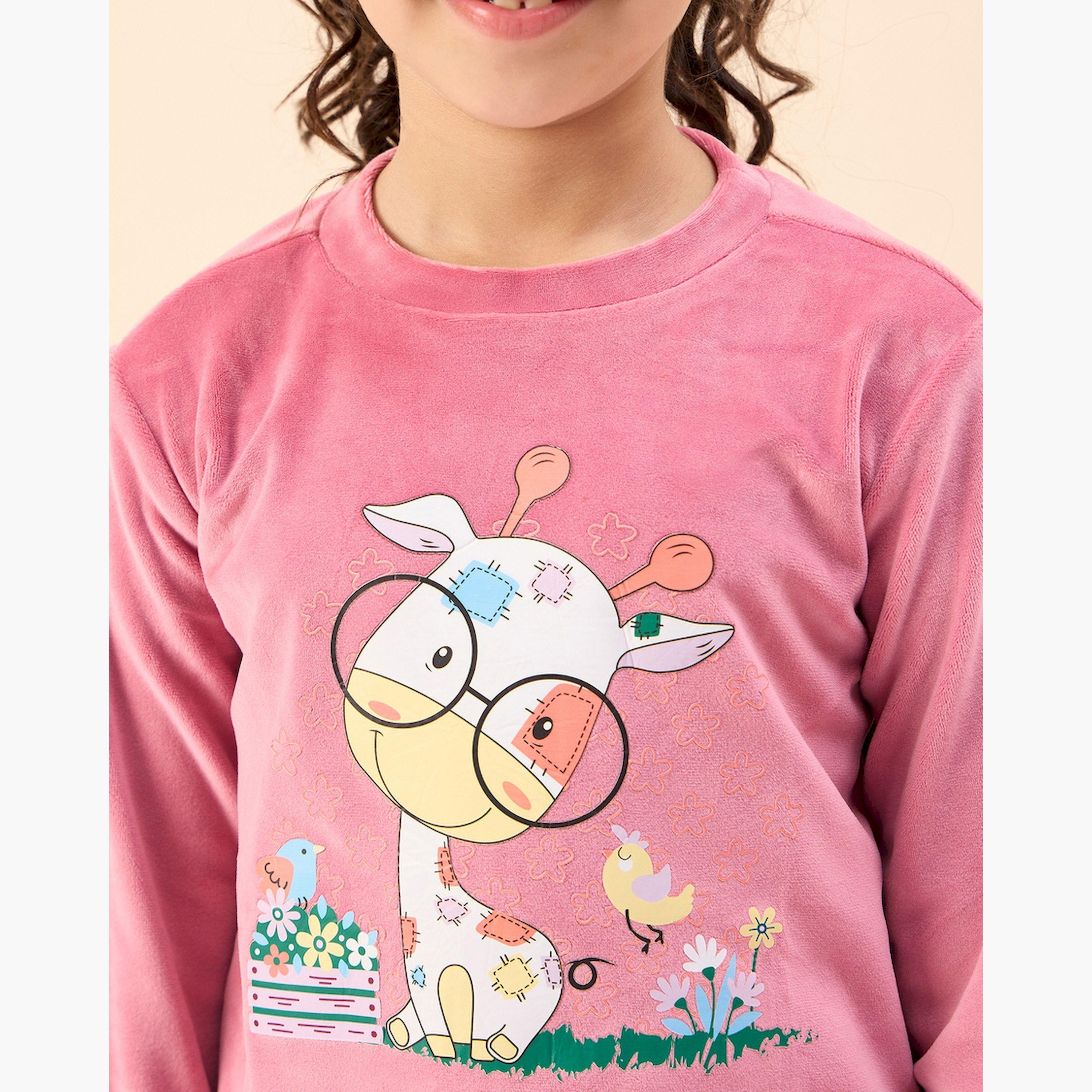 Stylo Bug X Styli Girls Ankle Length Placement print Sweat Shirt With Track Pant - Pink-girls-clothing-setsandcoords-image-5