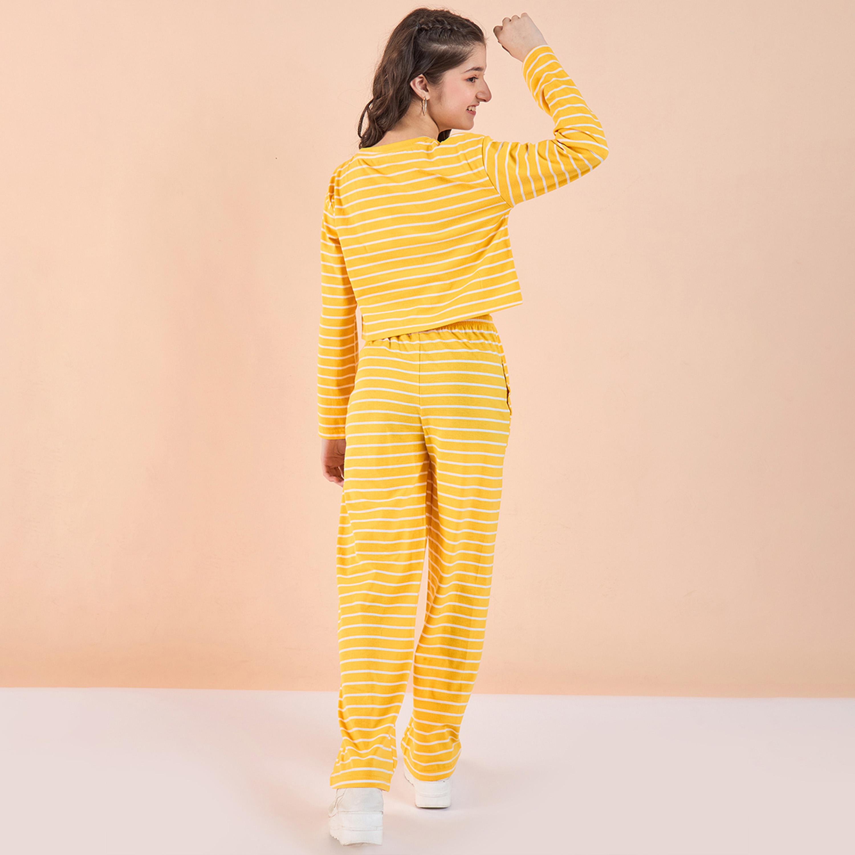 Stylo Bug X Styli Girls Ankle Length All over Print T-shirt With Track Pant - Yellow-girls-clothing-setsandcoords-image-5