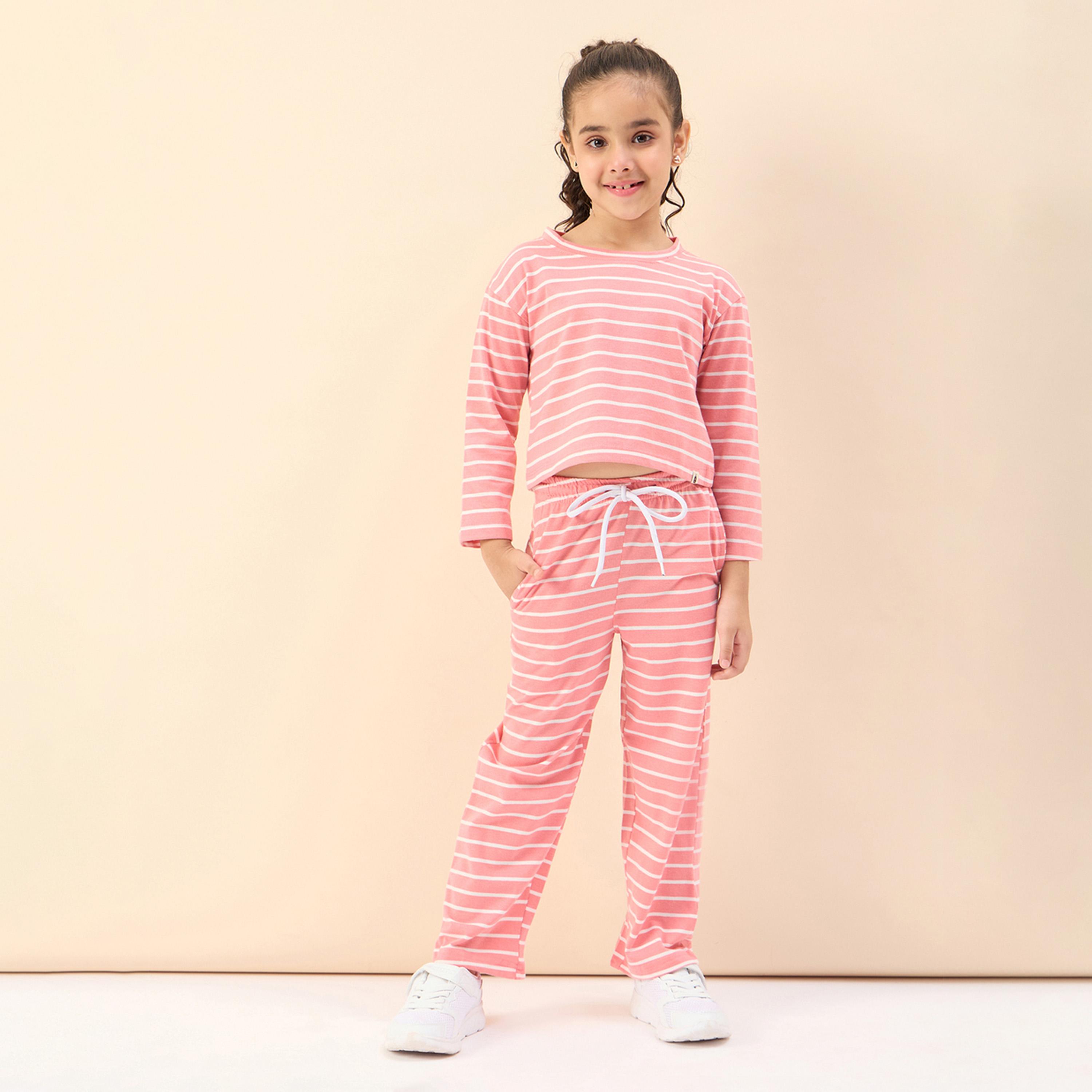 ستايلو باغ × ستايلي - تي شيرت بناتي مطبوع بالكامل مع بنطال رياضي - وردي-girls-clothing-setsandcoords-image-1